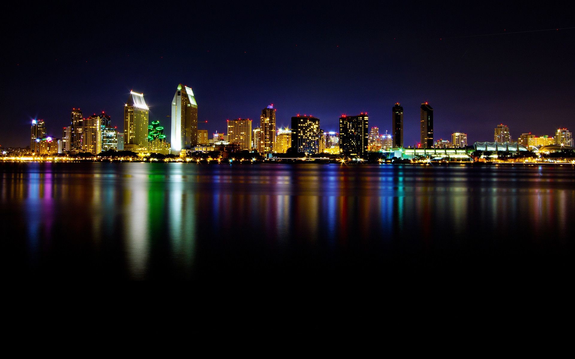 San Diego, Skyline, Notte, Riflesso, Full HD, sfondo per PC