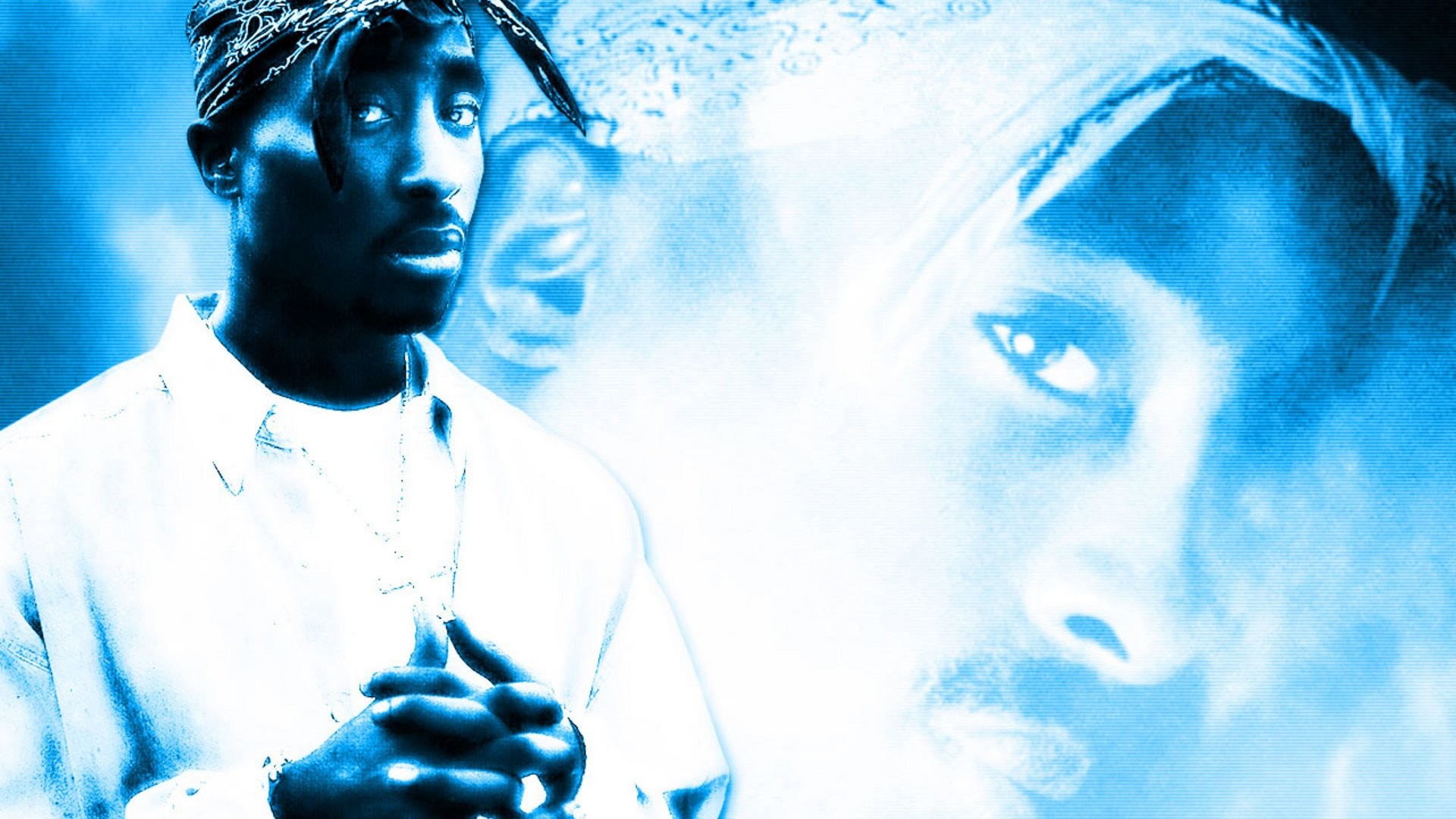 Tupac Shakur, 2Pac, Blu, Doppia esposizione, Full HD, wallpaper per portatile
