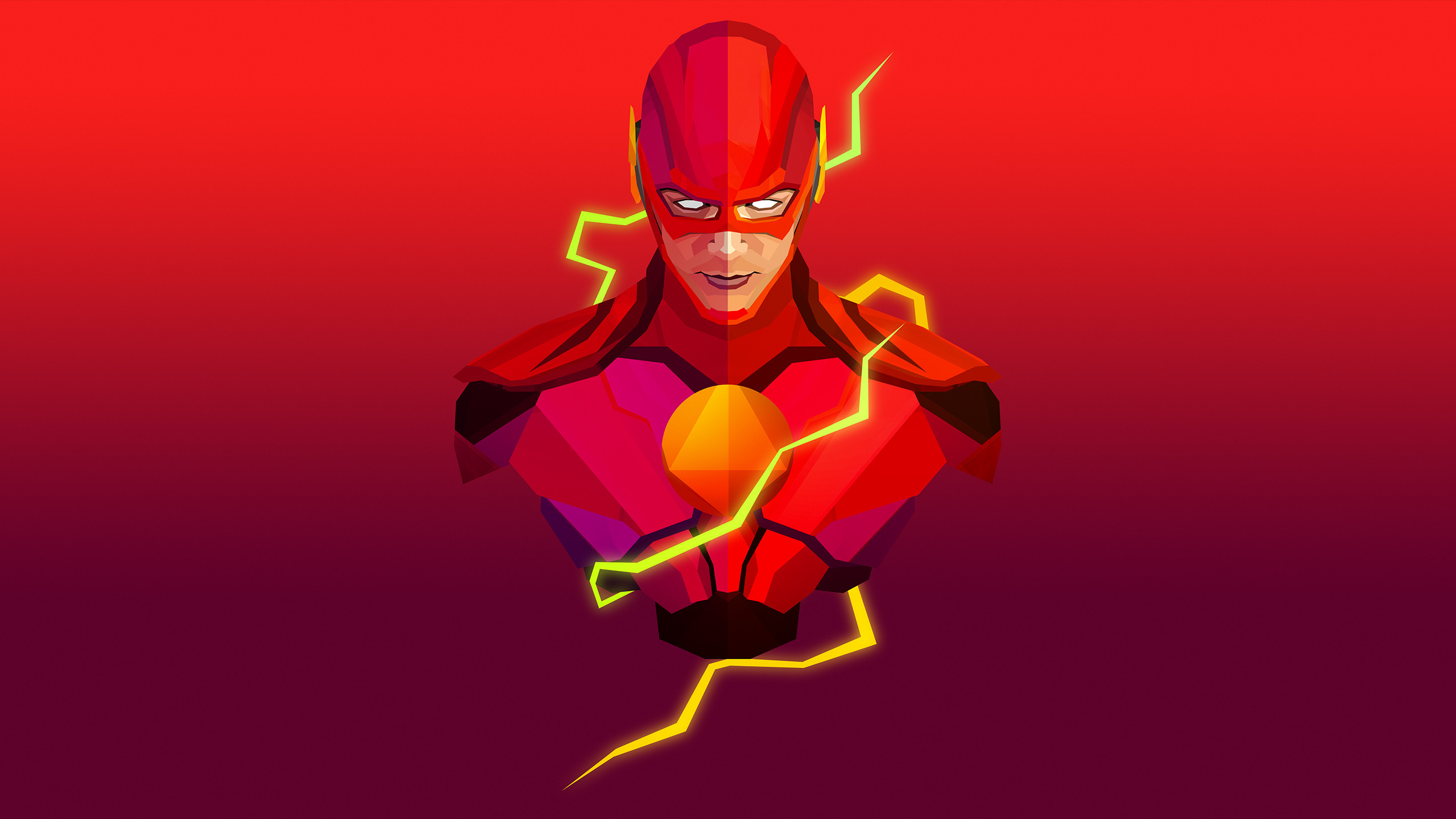 Flash, Low poly, Fulmini, Rosso, 2K 1440p, sfondo desktop