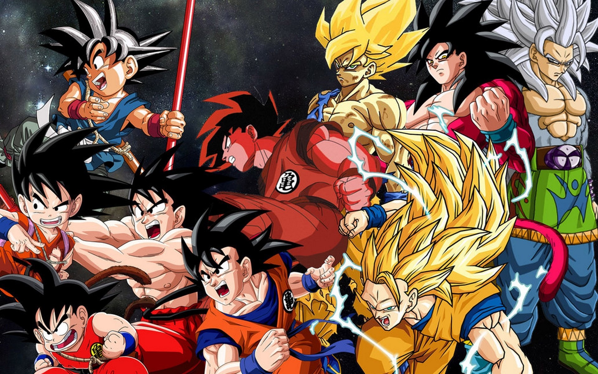 Goku, Dragon Ball, Evoluzione, Trasformazioni, 16:10 Full HD, wallpaper widescreen