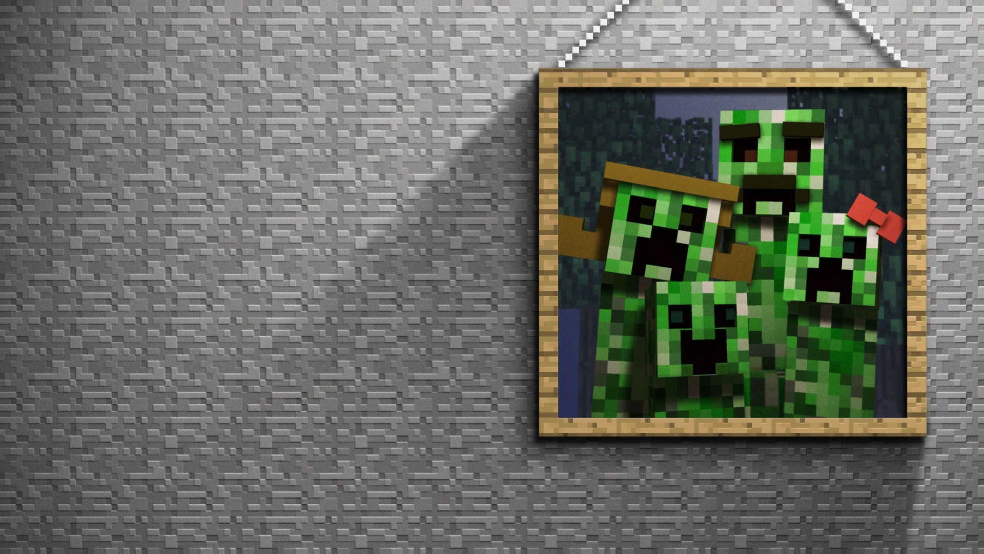 Minecraft, Creeper, Quadro, Muro di mattoni, Full HD, sfondo per portatile