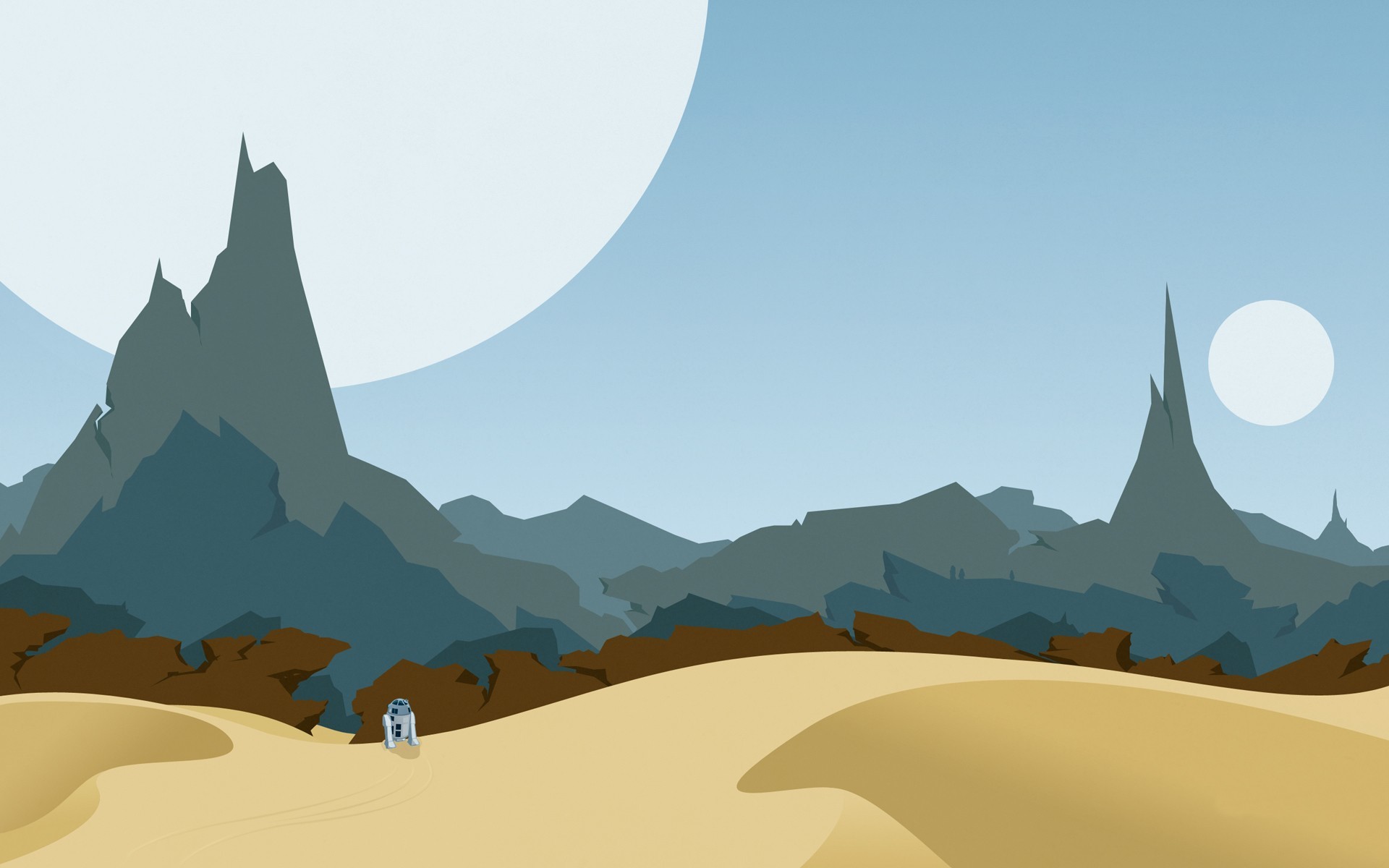R2-D2, Tatooine, Star Wars, Deserto, Minimalista, 16:10 Full HD, sfondo widescreen