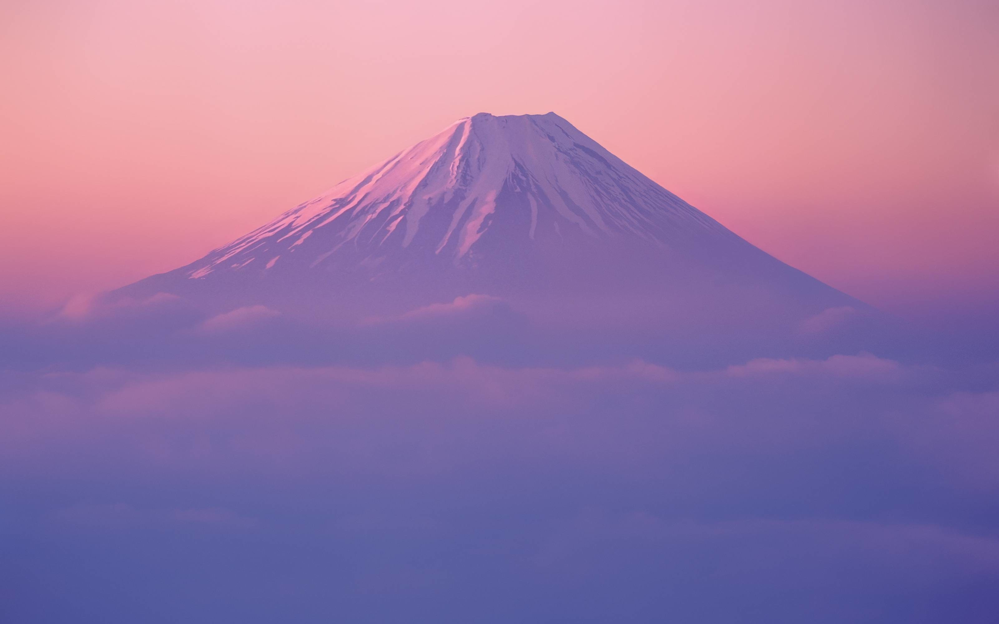 Monte Fuji, Giappone, Rosa, Nebbia, 2K, immagine di sfondo Mac