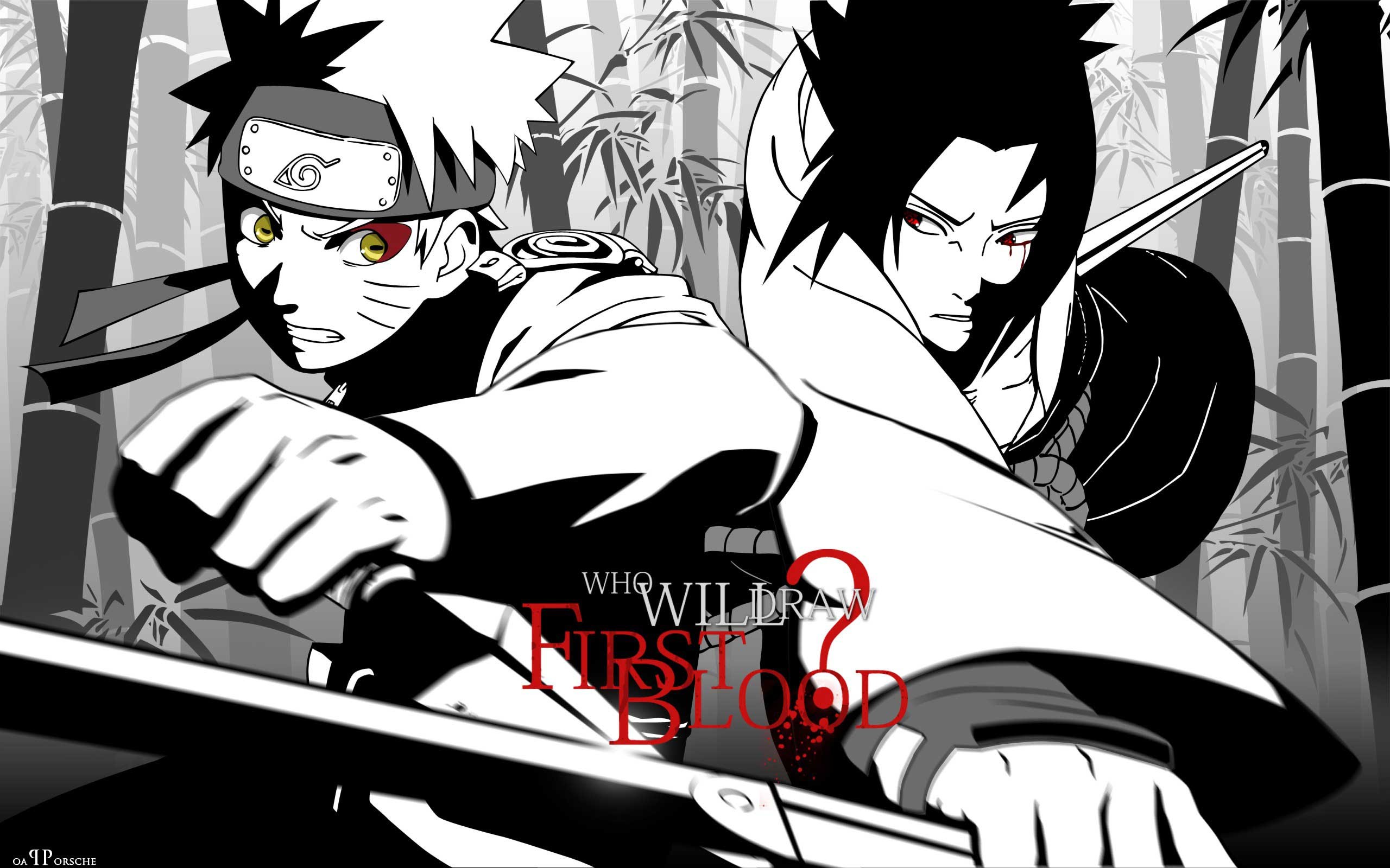 Naruto Uzumaki, Sasuke Uchiha, Bianco e nero, Manga, 16:10 2K, sfondo widescreen