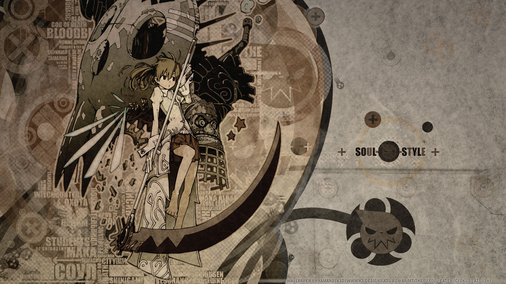 Soul Eater, Maka Albarn, Falce, Seppia, Full HD 1080p, sfondo desktop