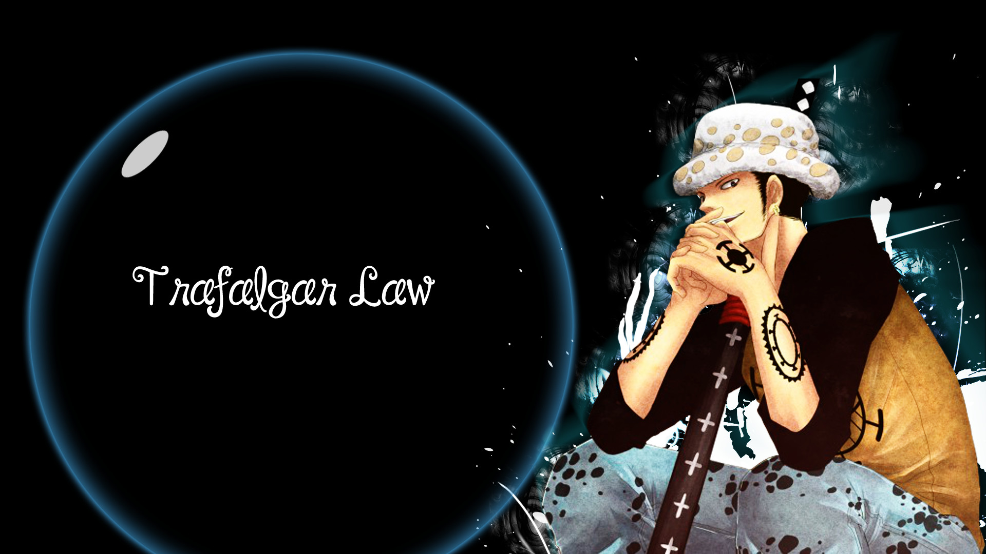 Trafalgar Law, One Piece, Scritta, Sfondo nero, Full HD, wallpaper per computer