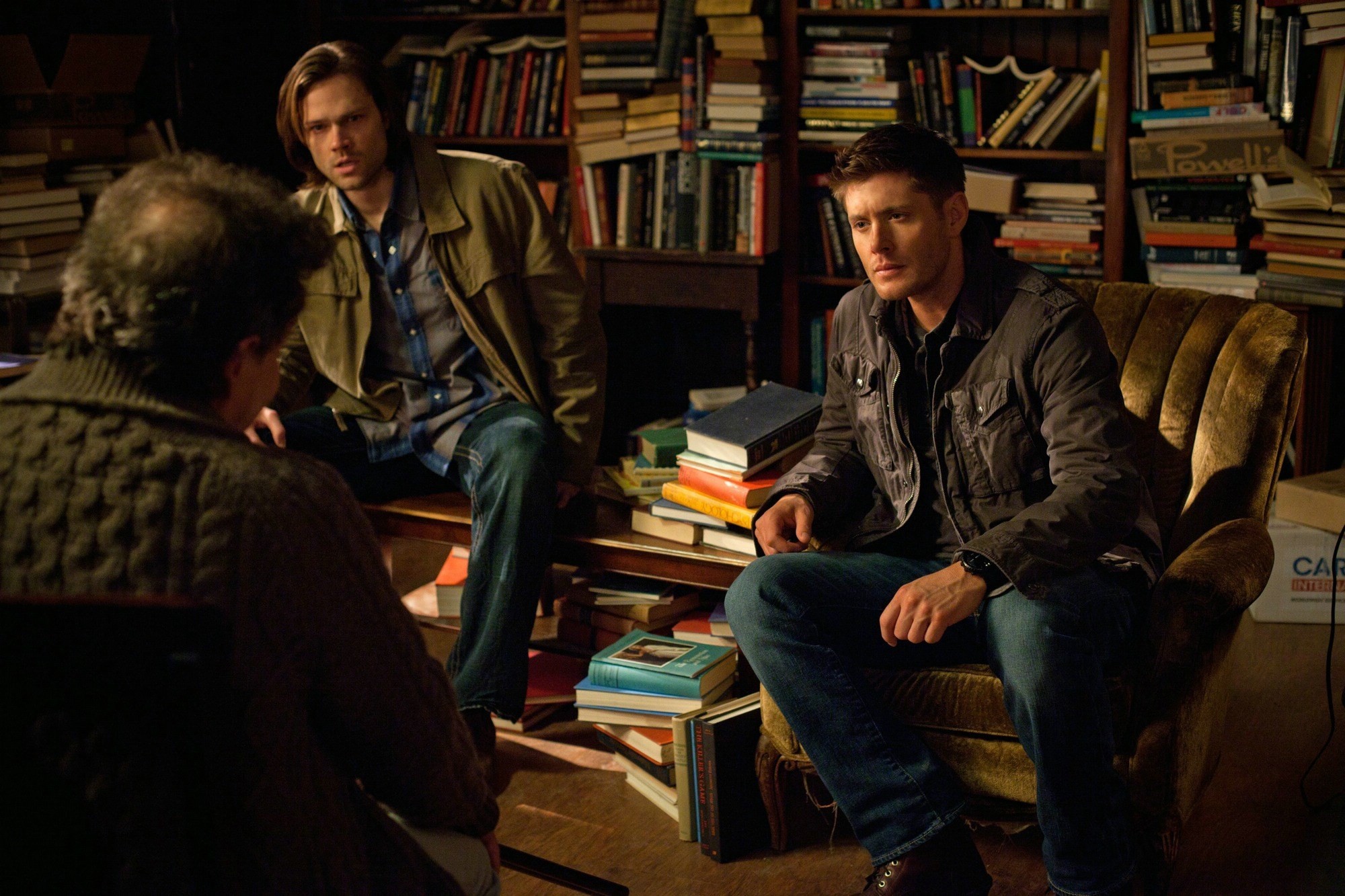 Sam Winchester, Dean Winchester, Bobby Singer, Supernatural, Libreria, sfondo Windows 11