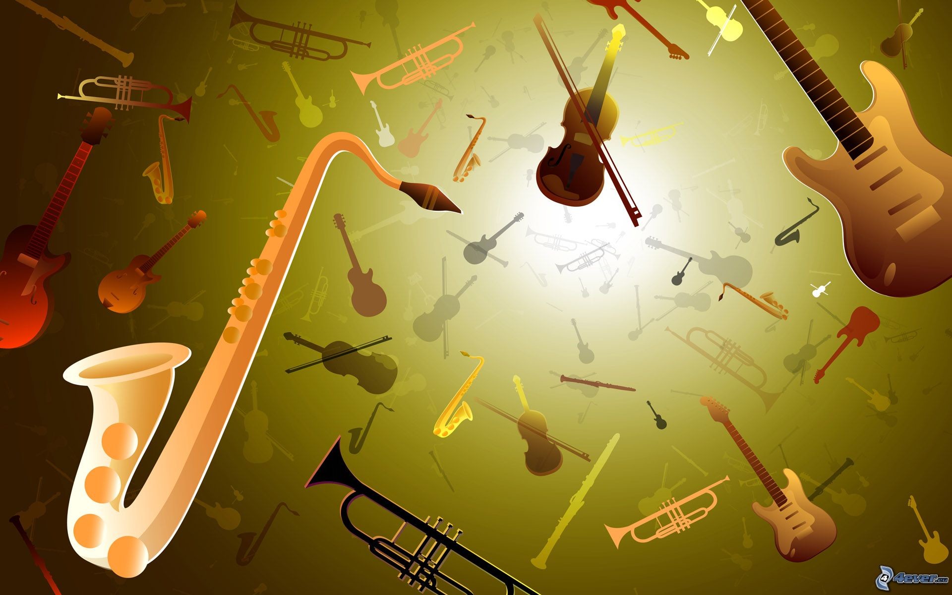 Sassofono, Chitarra, Violino, Tromba, Strumenti musicali, Arte vettoriale, sfondo Full HD per PC