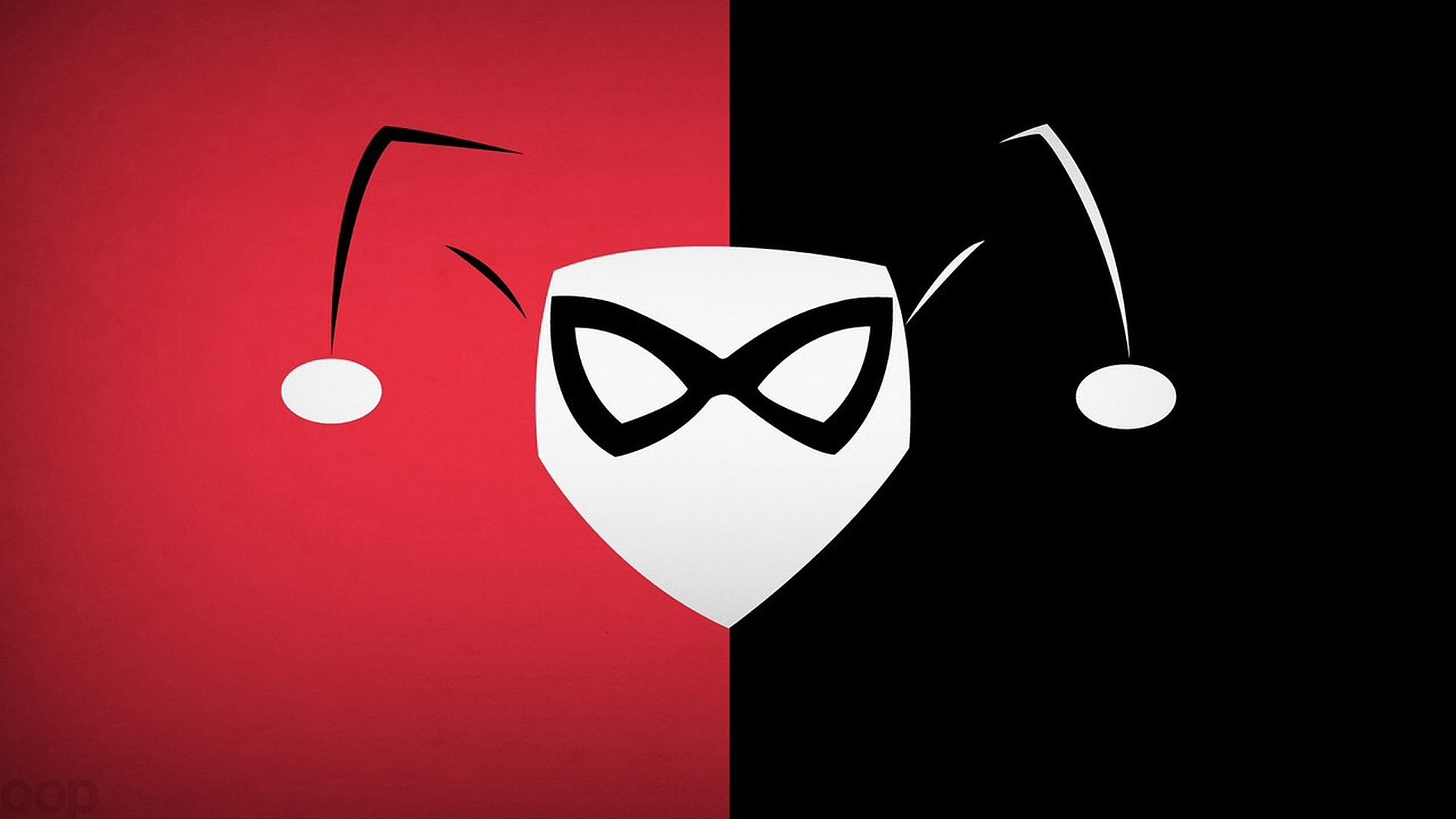 Harley Quinn, Maschera, Minimalismo, Rosso e nero, Full HD, sfondo per portatile