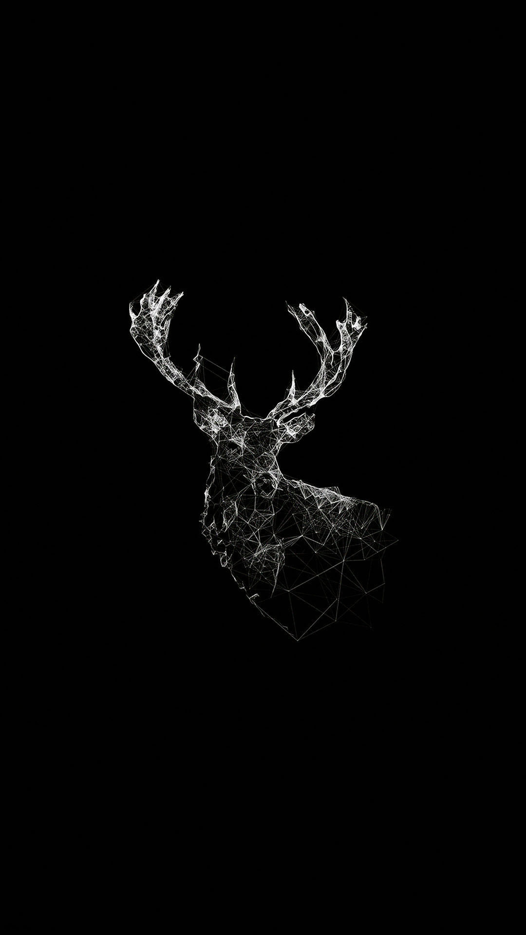 Low poly, Cervo, Line art, Sfondo nero, Full HD, wallpaper per smartphone