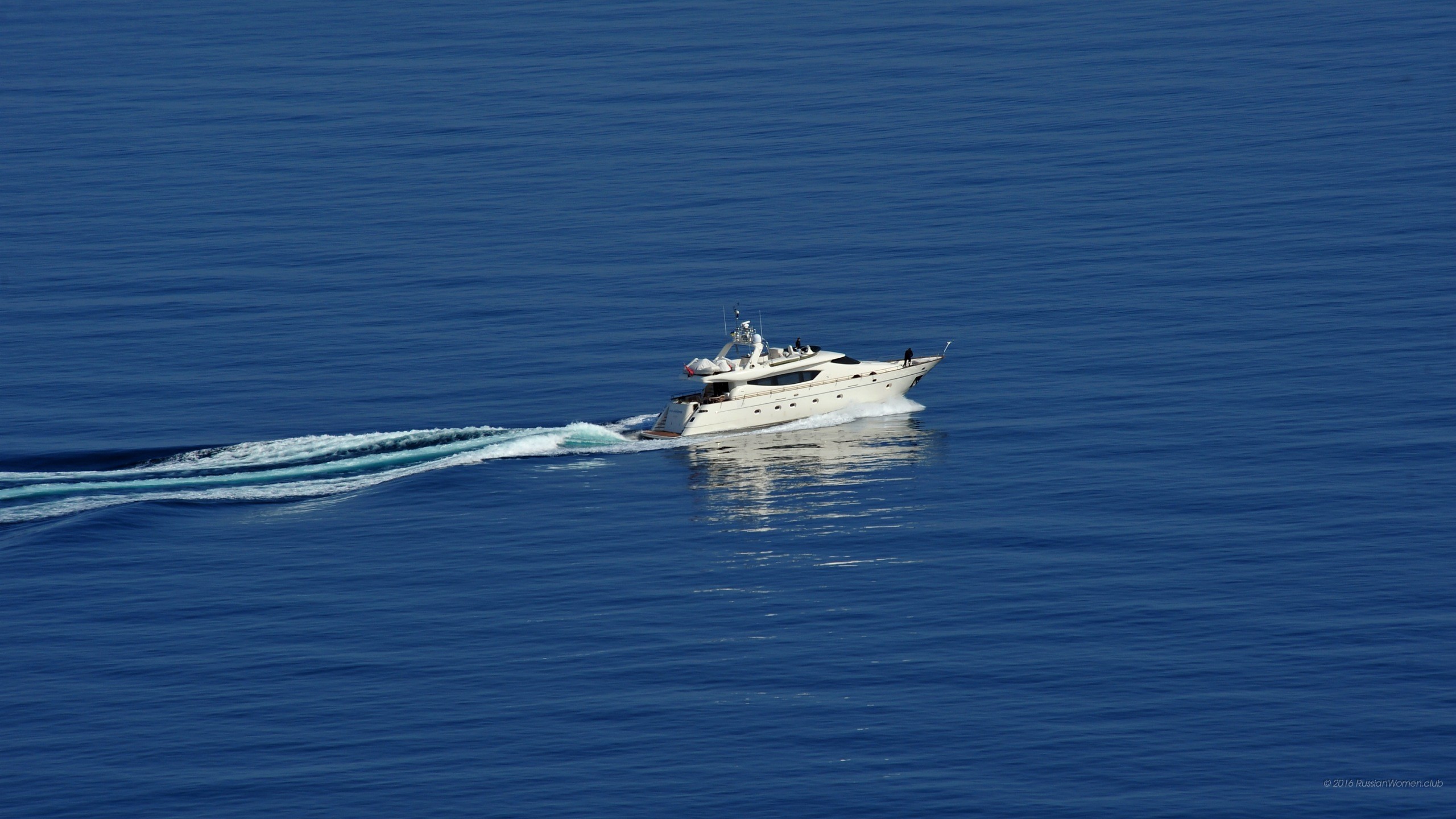 Yacht, Mare aperto, Scia, Blu, 2K, sfondo per computer