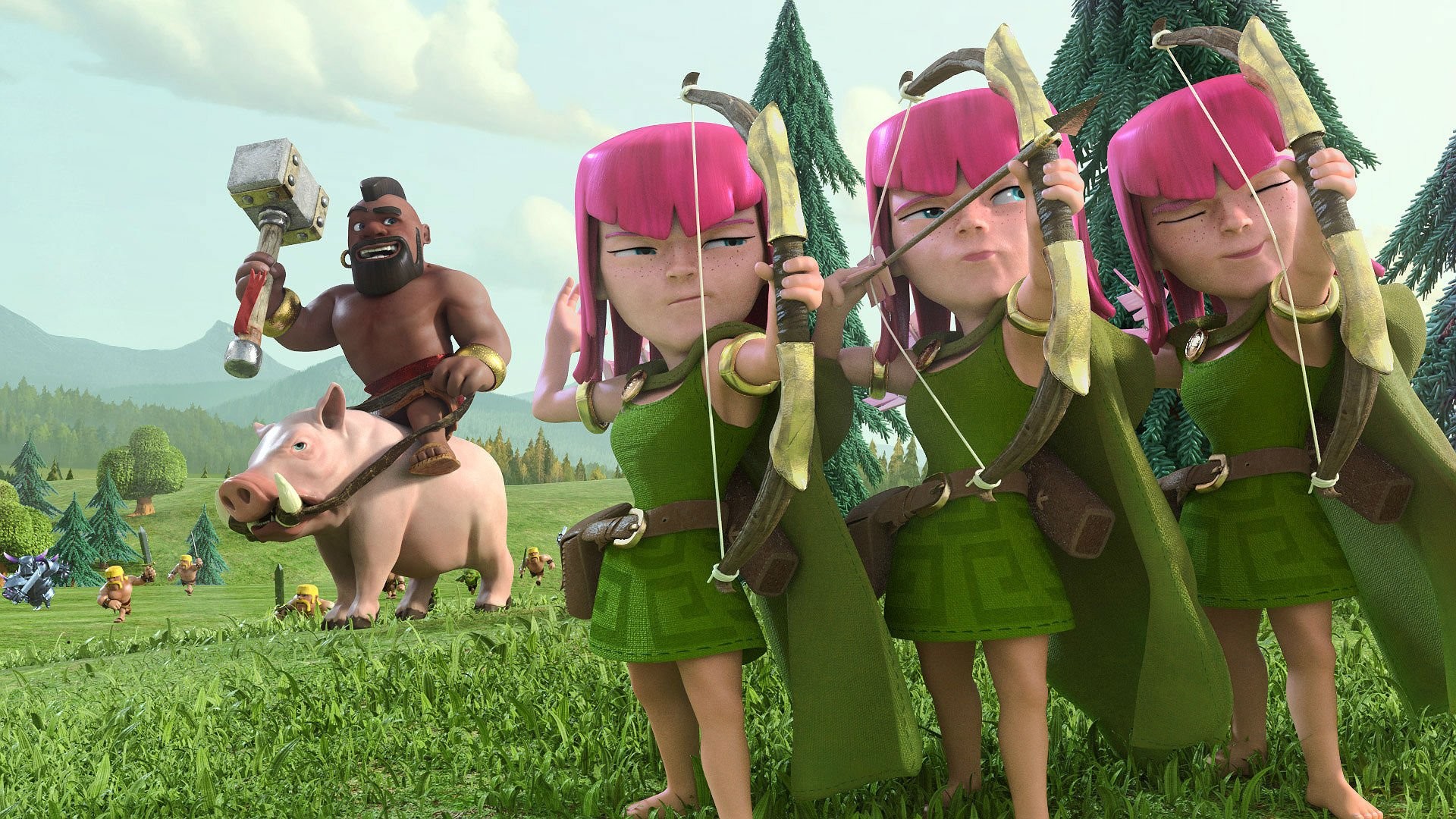 Arciere, Domatore di cinghiali, Clash of Clans, Arco, Bosco, Full HD 1080p, sfondo desktop