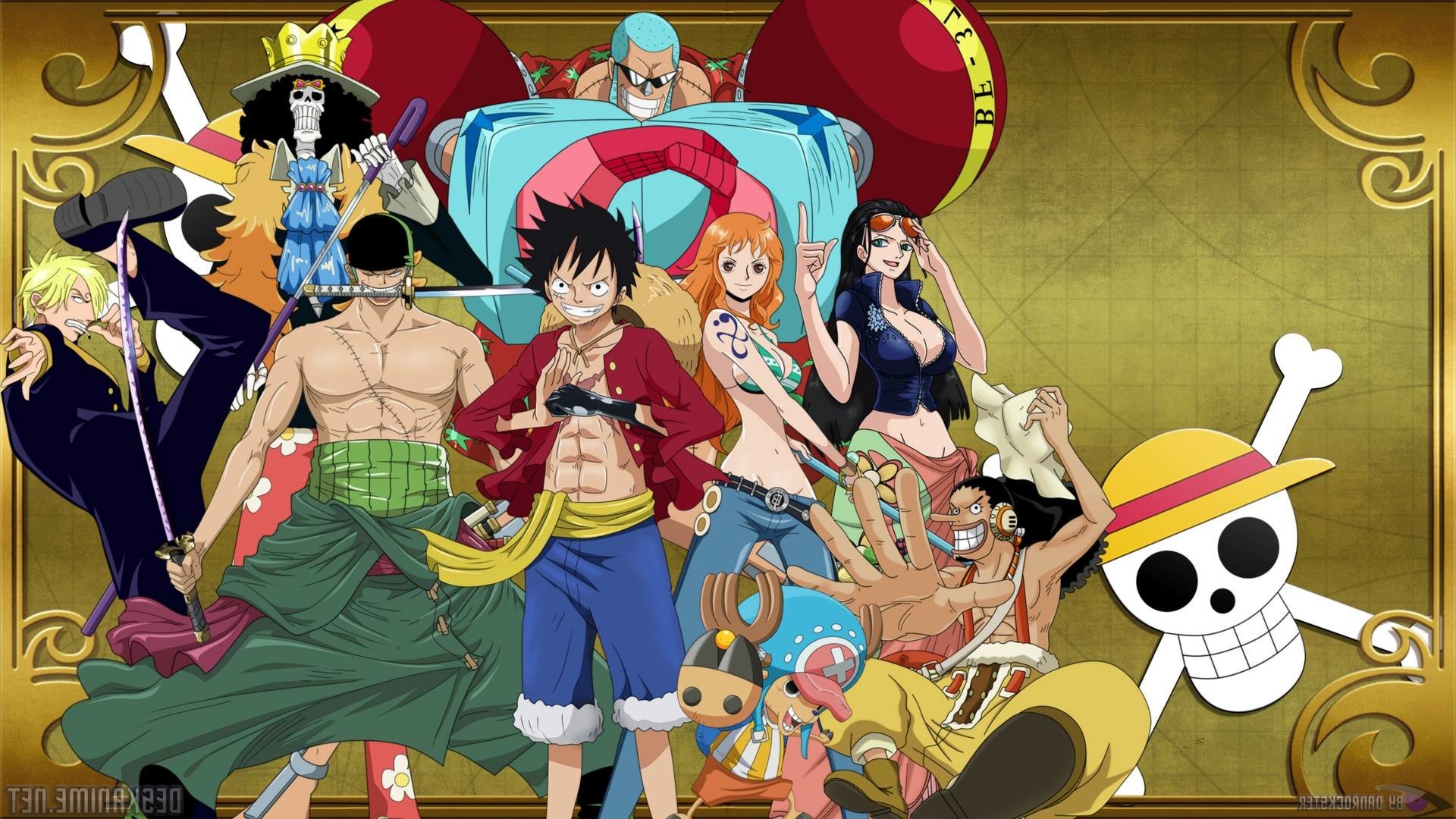 Ciurma di Cappello di Paglia, One Piece, Jolly Roger, Oro, 1920x1080, immagine di sfondo