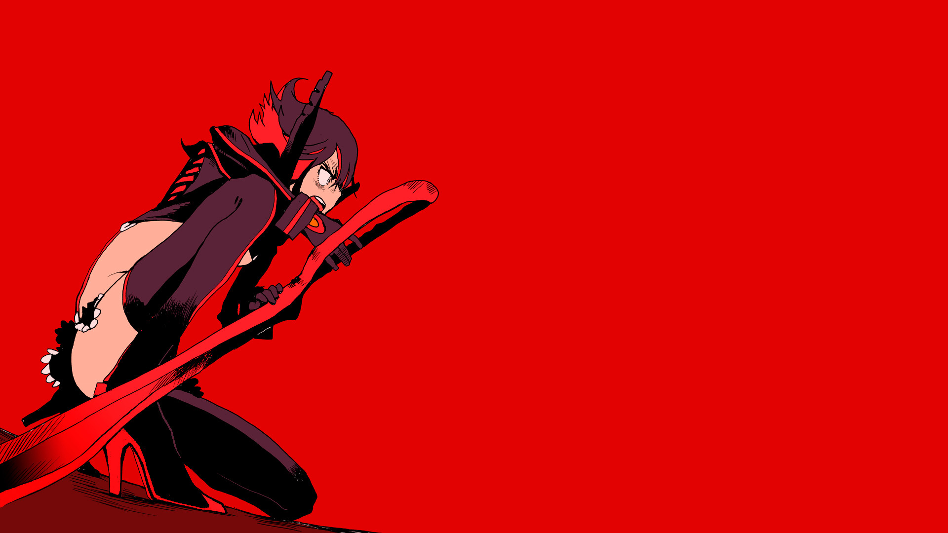 Ryuko Matoi, Kill la Kill, Forbice-spada, Sfondo rosso, 16:9 Full HD, wallpaper widescreen