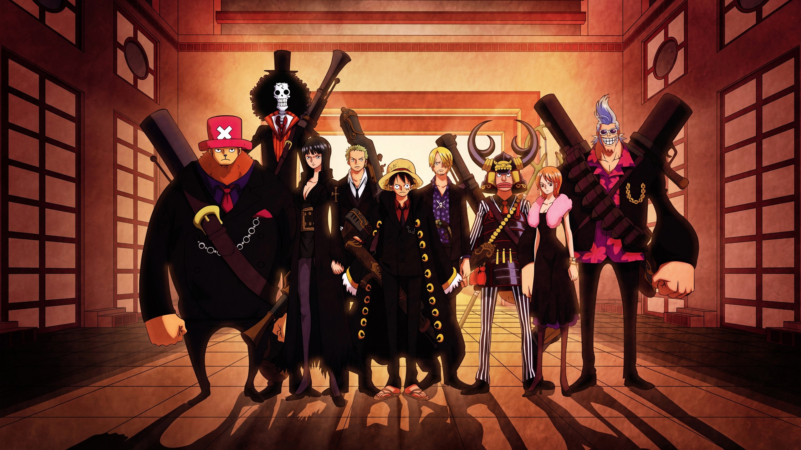Ciurma di Cappello di Paglia, One Piece Film: Gold, One Piece, Abiti neri, Gruppo, sfondo 1440p