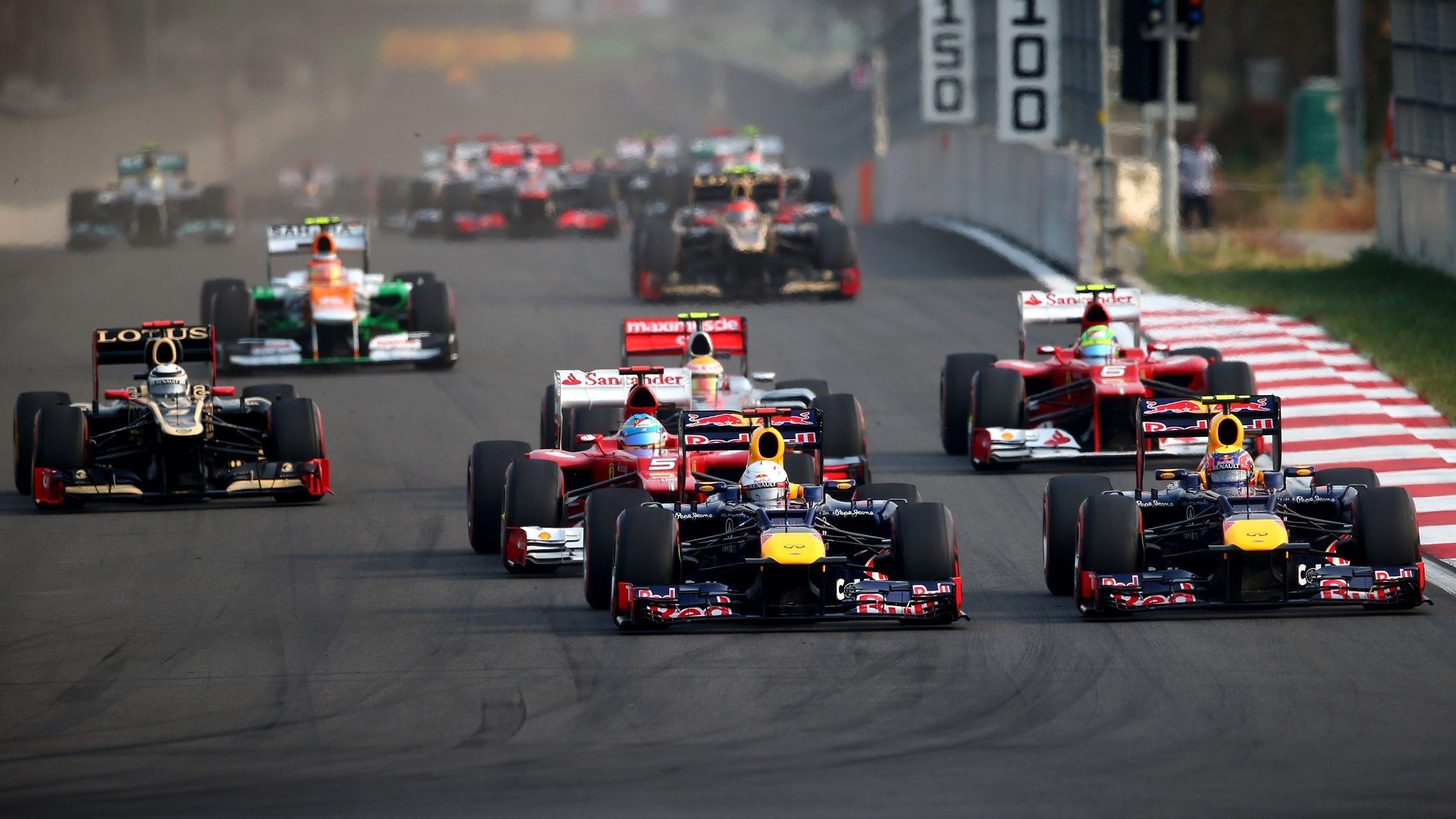 Red Bull Racing, Ferrari, Lotus F1, Force India, Formula 1, Partenza, sfondo Windows 11