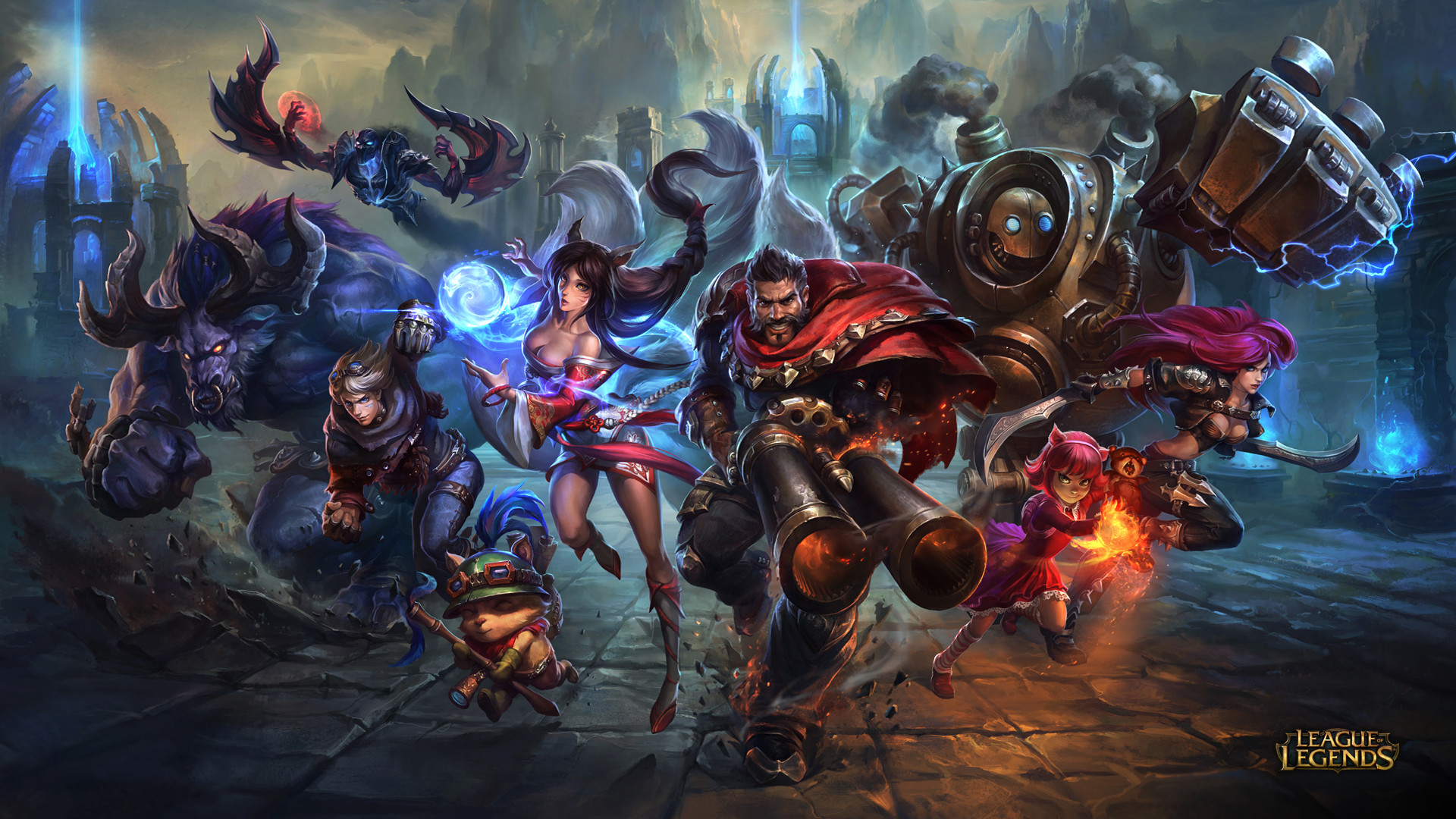League of Legends, Ahri, Graves, Blitzcrank, Teemo, Battaglia, Full HD, sfondo per portatile
