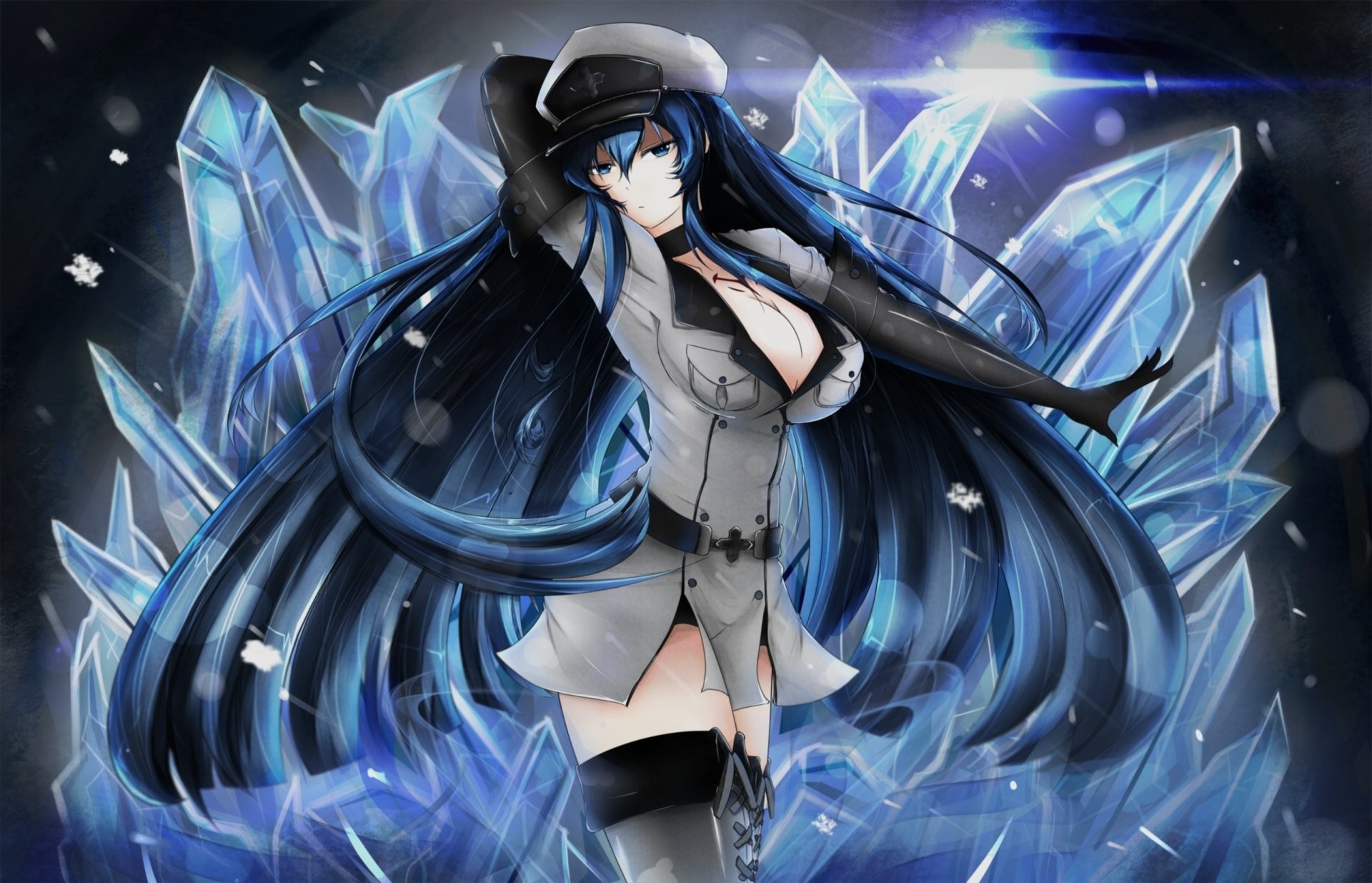 Esdeath, Akame ga Kill!, Cristalli di ghiaccio, Uniforme, Full HD, sfondo per portatile