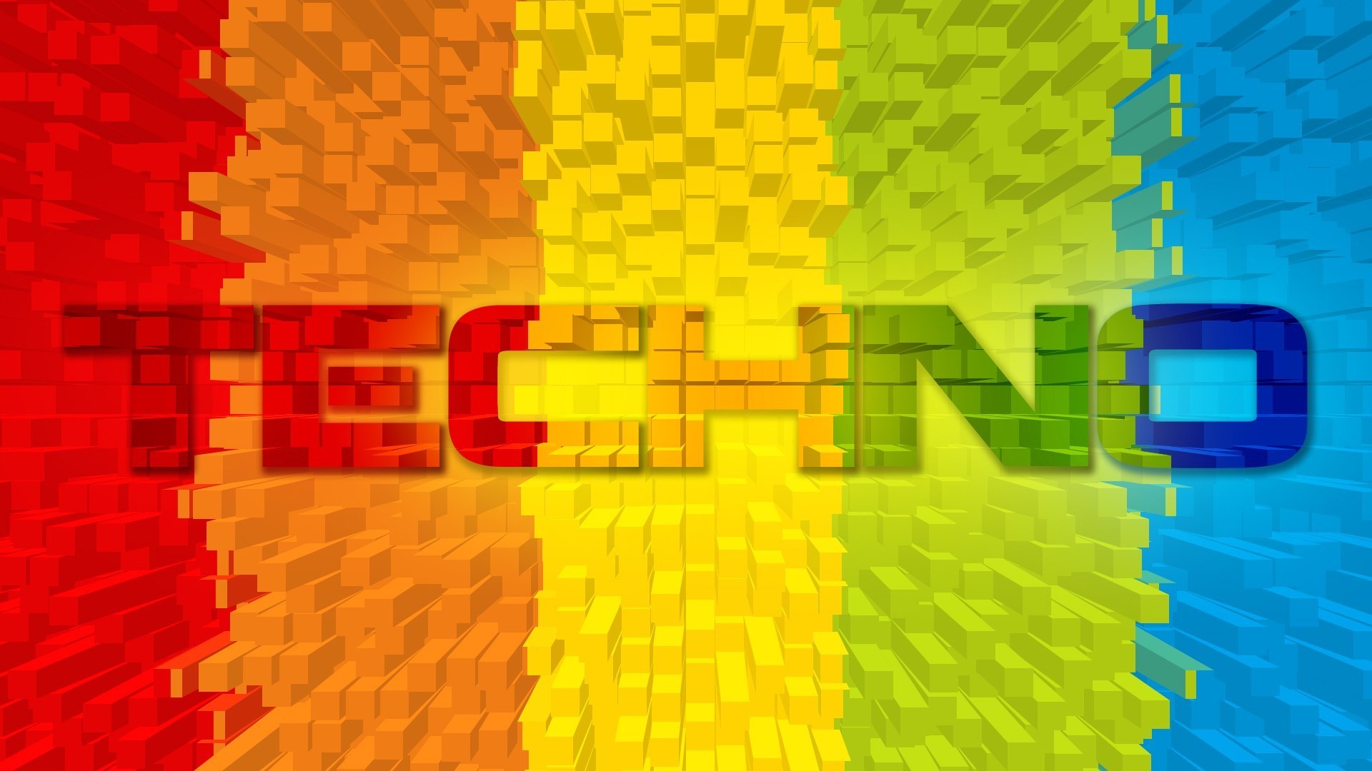 Techno, Scritta 3D, Colori arcobaleno, Blocchi, Full HD, sfondo desktop