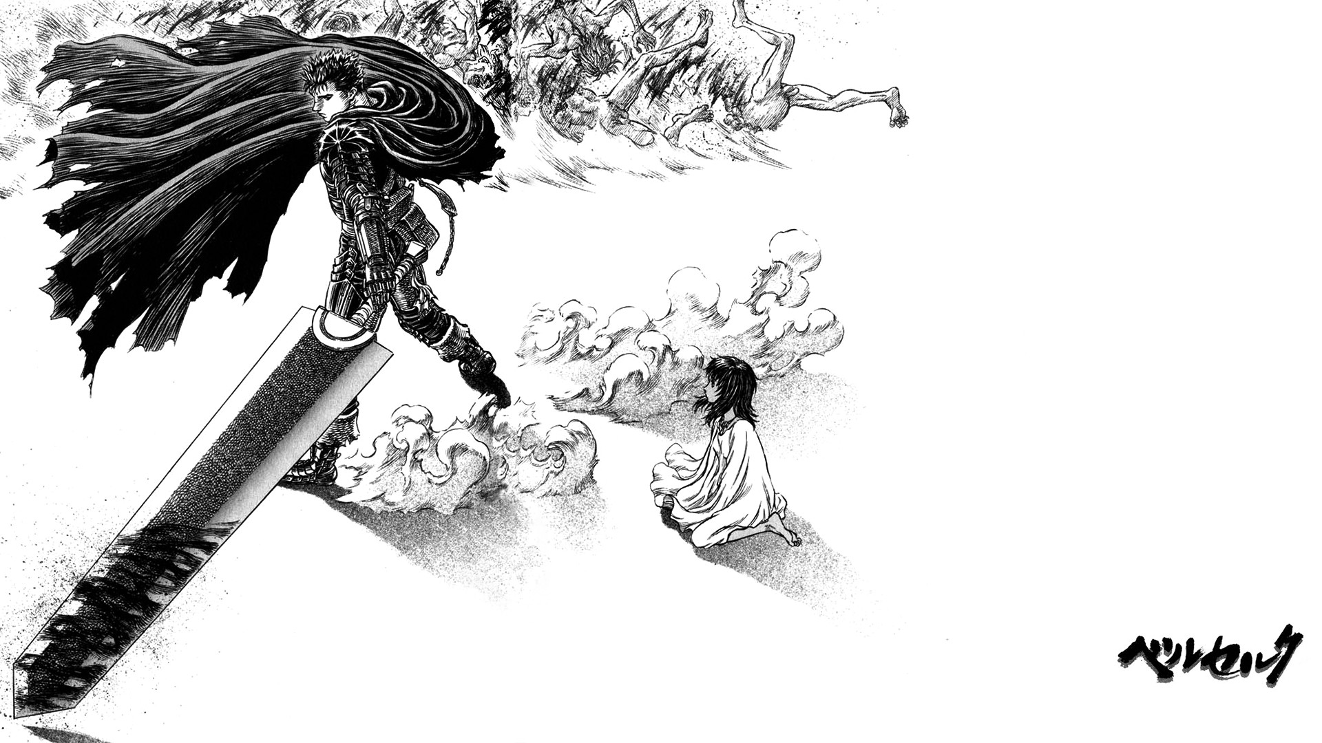 Gatsu, Casca, Berserk, Manga, Ammazzadraghi, Bianco e nero, Full HD, sfondo desktop