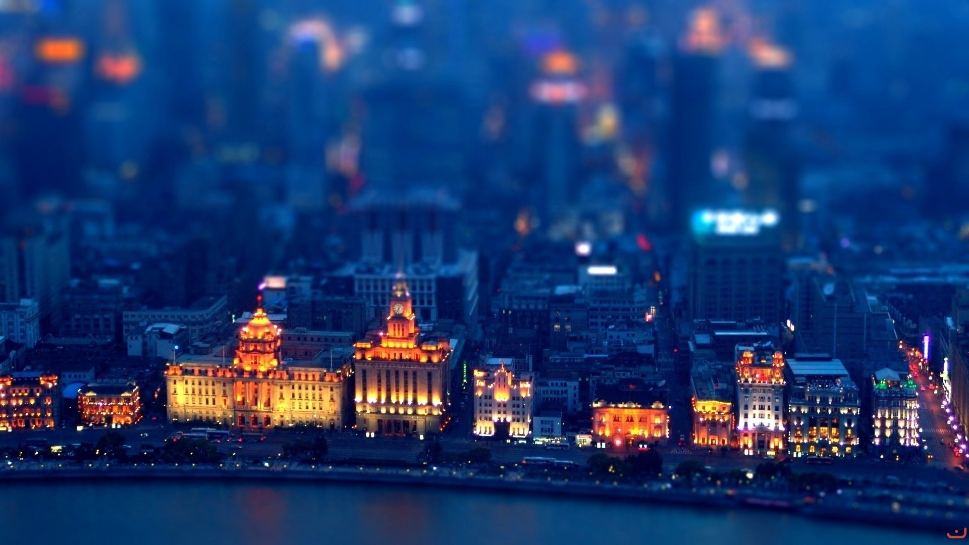 Shanghai, The Bund, Notte, Tilt-shift, Full HD, wallpaper per PC