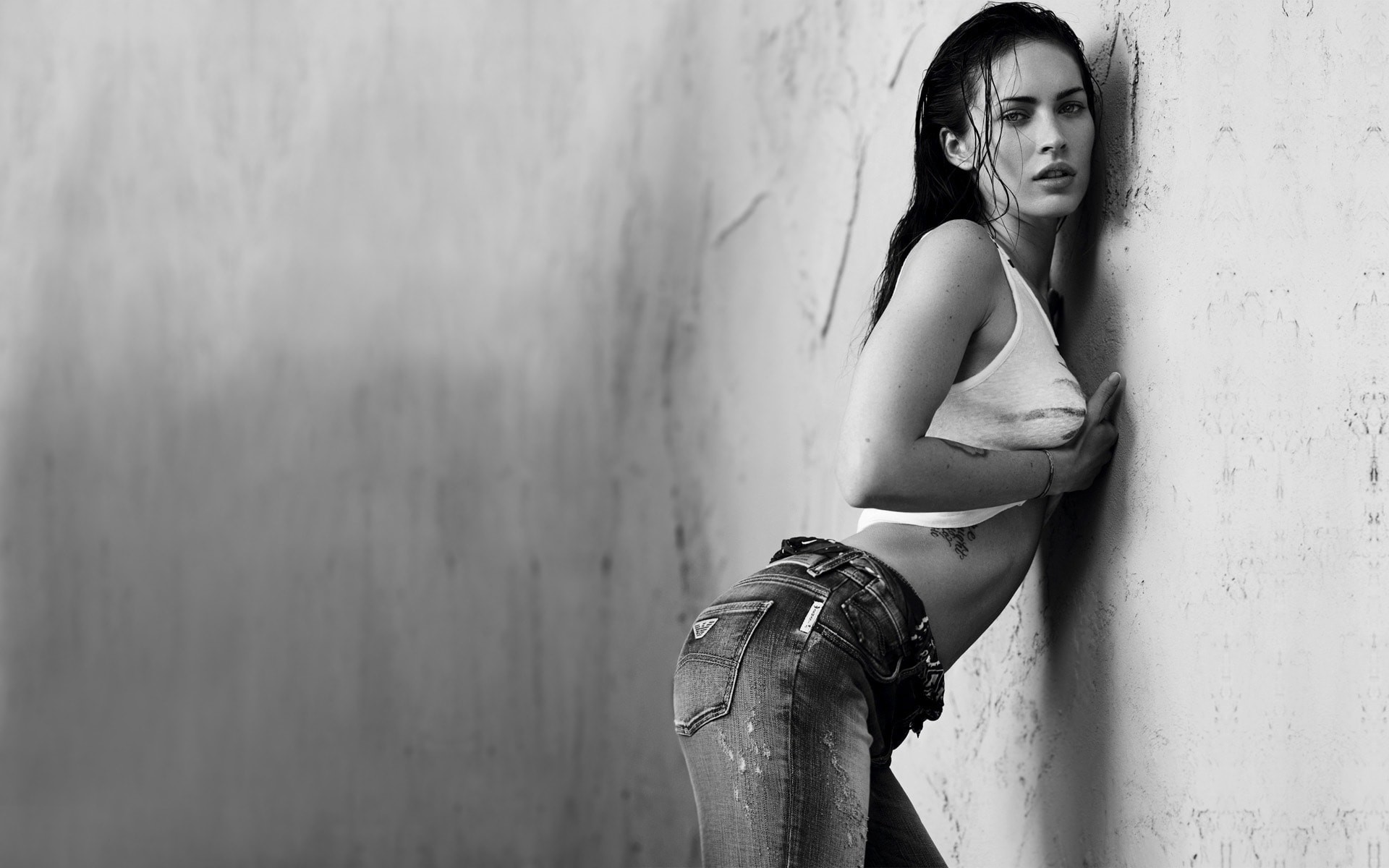 Megan Fox, Servizio fotografico, Jeans, Bianco e nero, Full HD, sfondo per PC e portatile