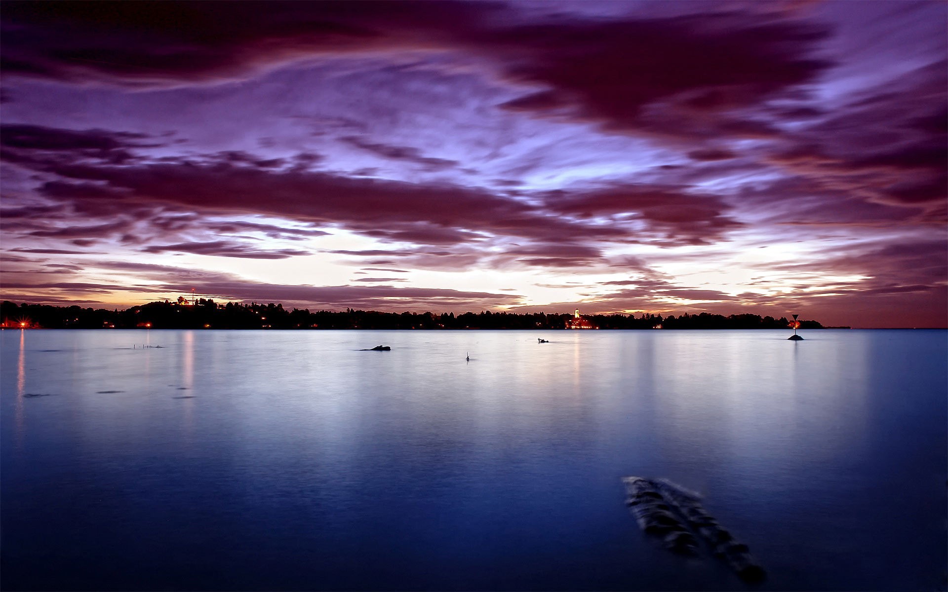 Crepuscolo, Cielo viola, Mare calmo, Lunga esposizione, Nuvole, 1920x1200, sfondo MacBook Pro