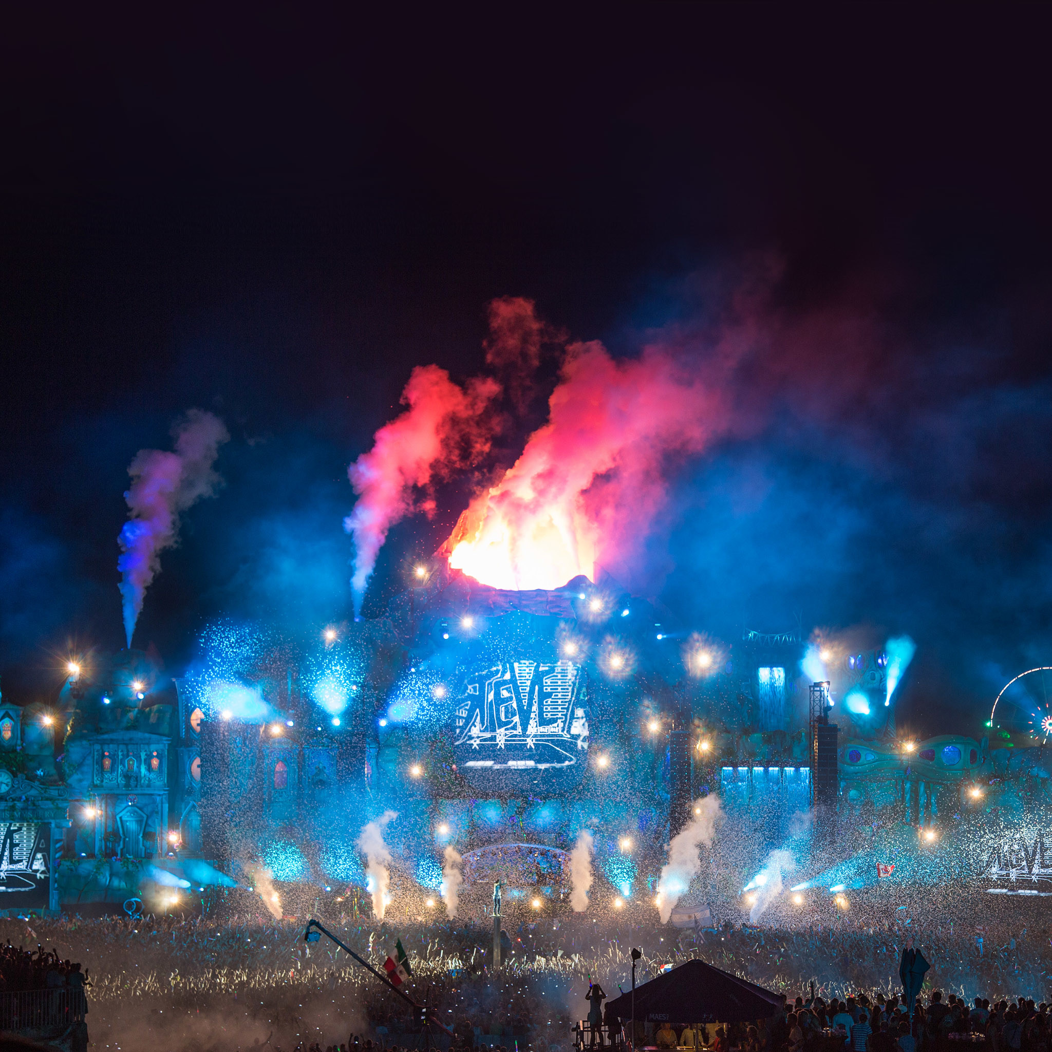 Tomorrowland, Main stage, Fumo colorato, Notte, Full HD, schermata di blocco iPad