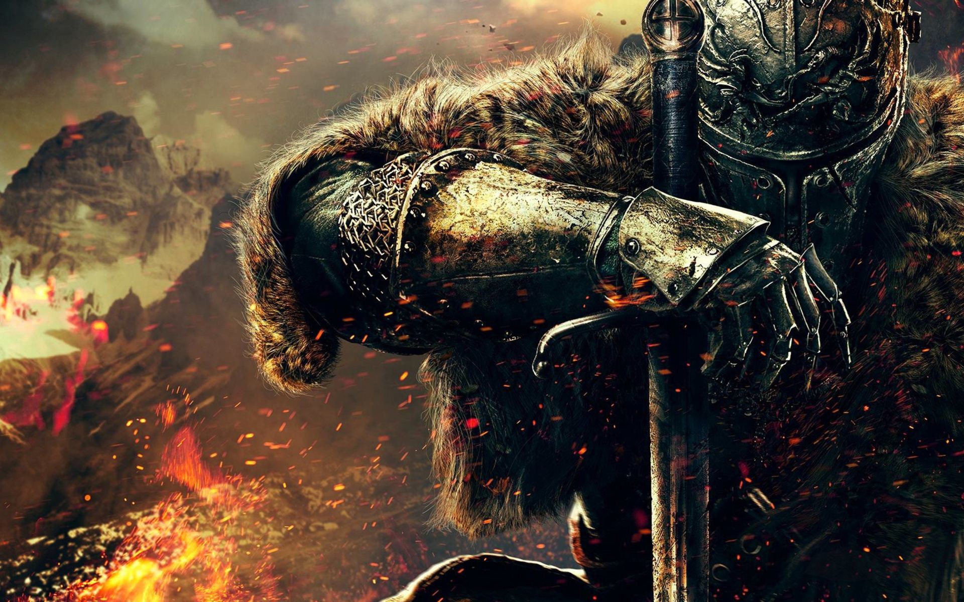 Dark Souls III, Cavaliere, Spada, Pelliccia, Braci, Full HD, sfondo per portatile