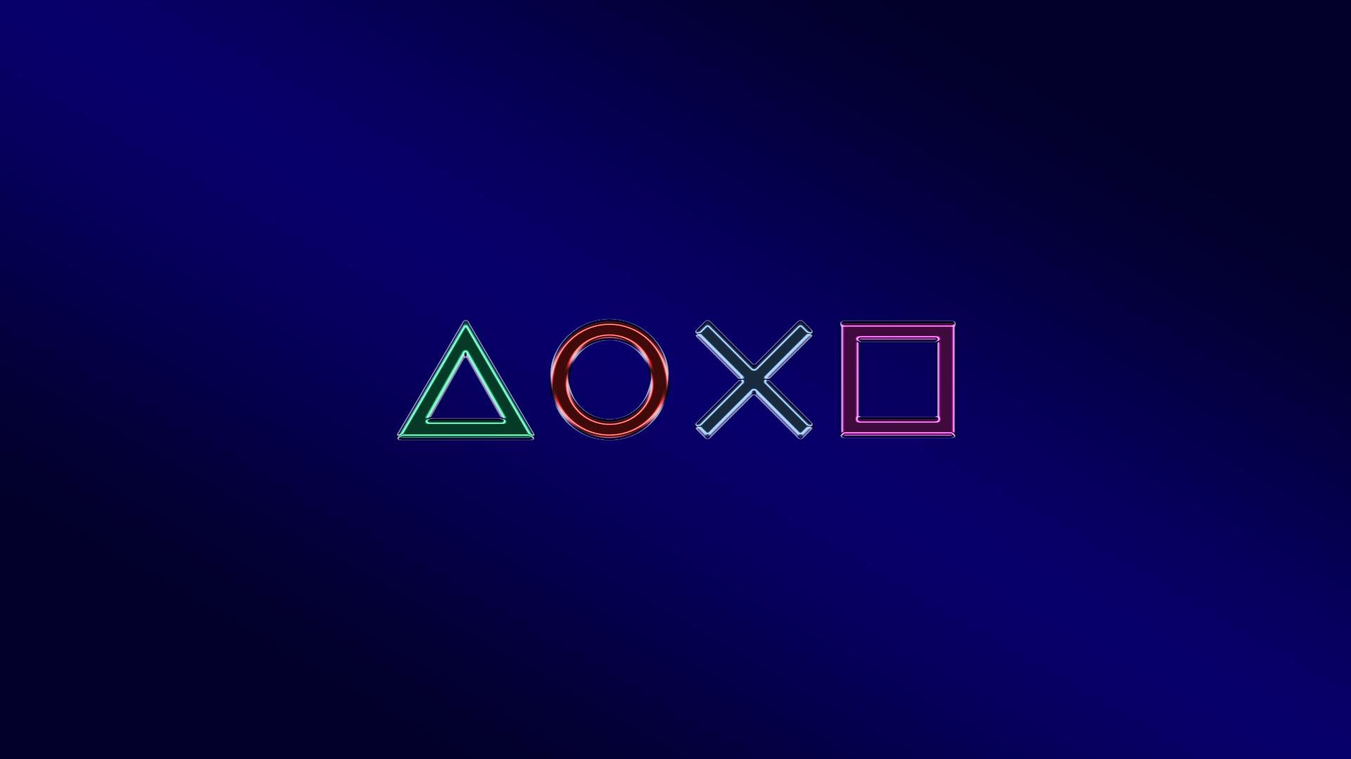 PlayStation, Simboli PlayStation, Sfondo blu, 1920x1080, wallpaper desktop