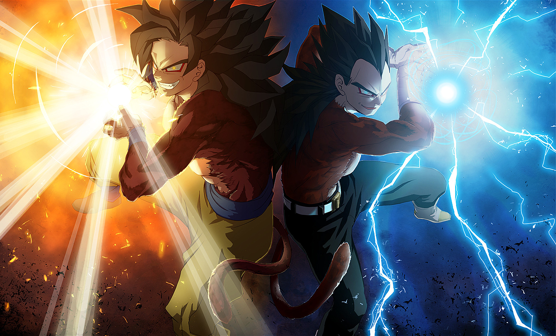 Son Goku, Vegeta, Super Saiyan 4, Dragon Ball GT, Fulmini, Full HD, sfondo per portatile