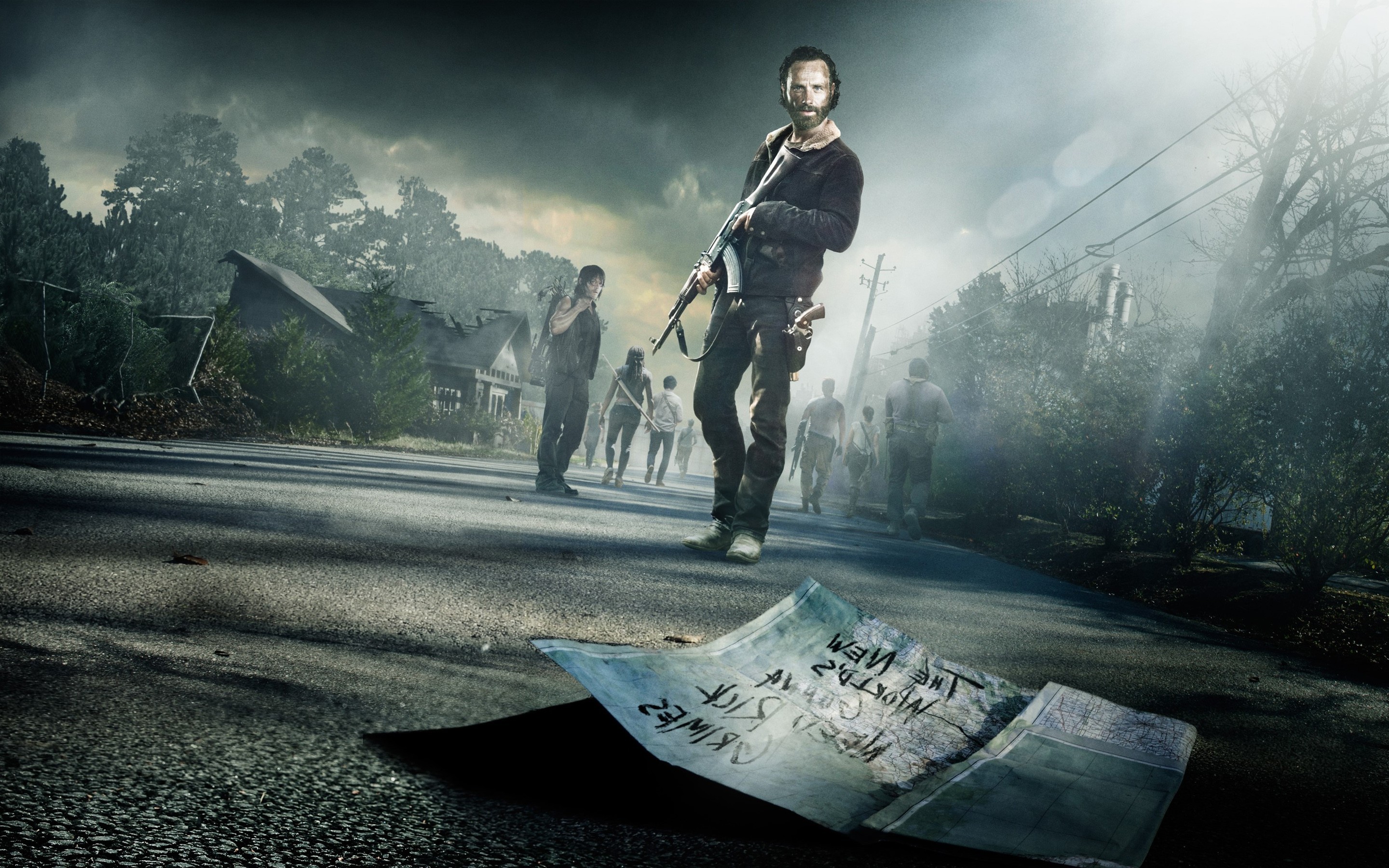 The Walking Dead, Rick Grimes, Andrew Lincoln, Poster, Strada, Mappa, sfondo widescreen 2K