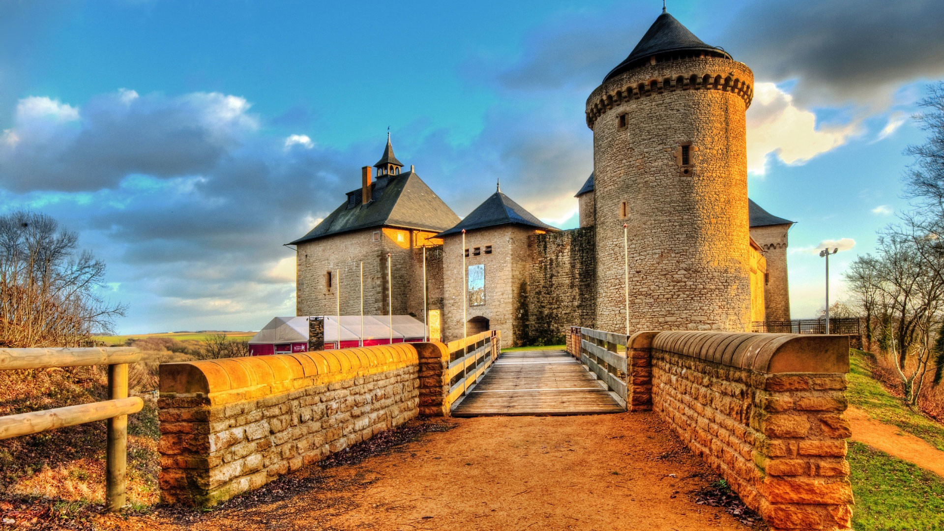 Castello, Torre, Ponte, Francia, HDR, 16:9 Full HD, sfondo widescreen