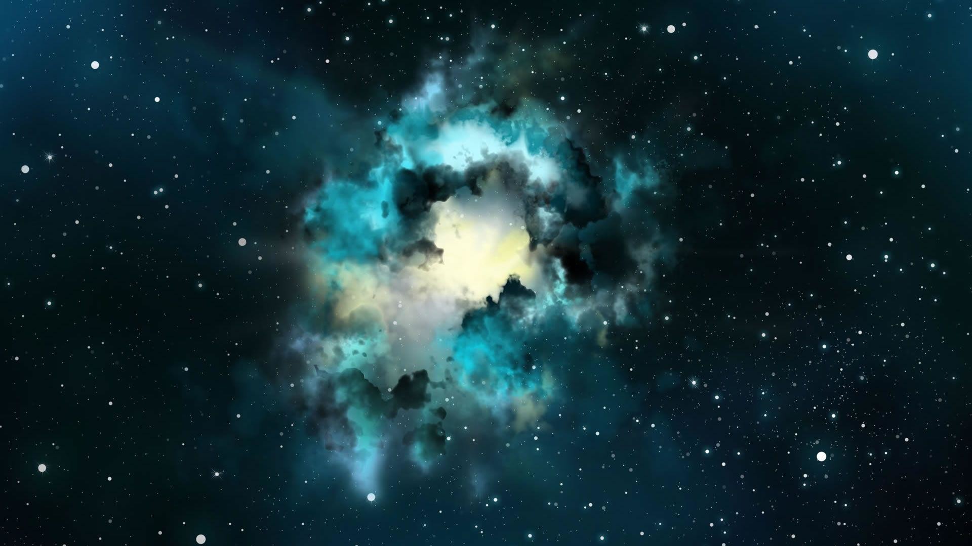 Nebulosa, Gas interstellare, Turchese, Stelle, 1920x1080, immagine di sfondo