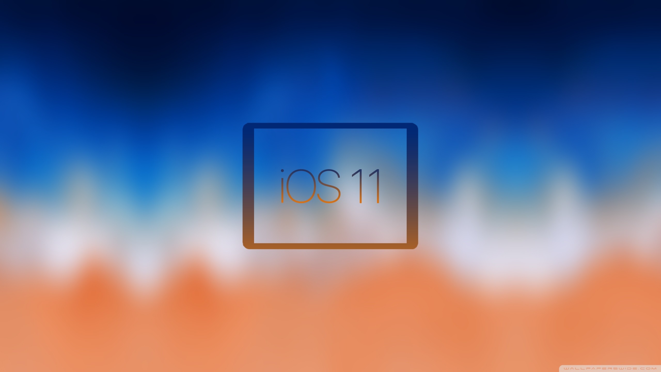 iOS 11, Logo iOS, Sfocato, Blu e arancione, 16:9 2K, sfondo widescreen