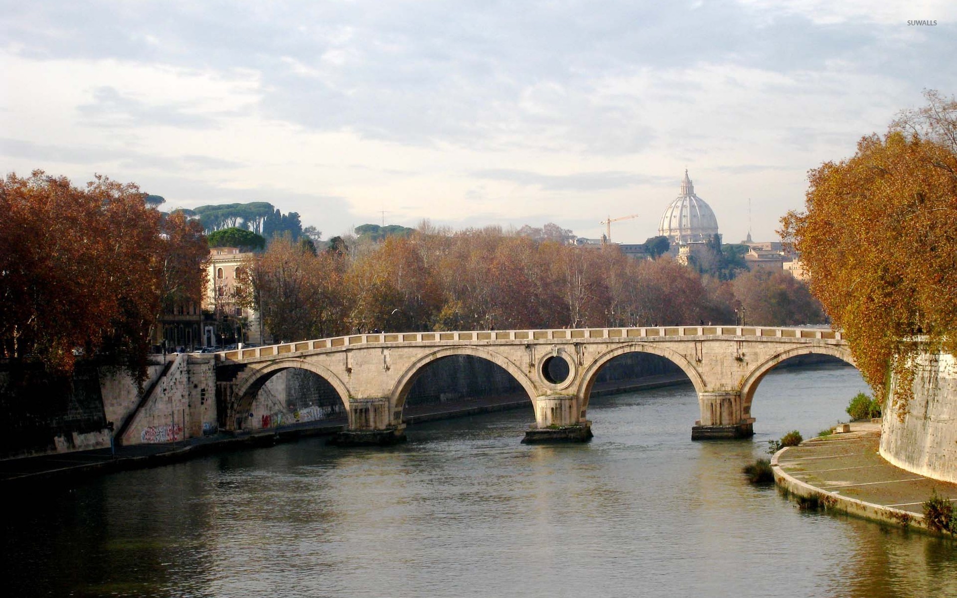 Ponte Sisto, Tevere, Basilica di San Pietro, Roma, Autunno, 16:10 Full HD, sfondo widescreen