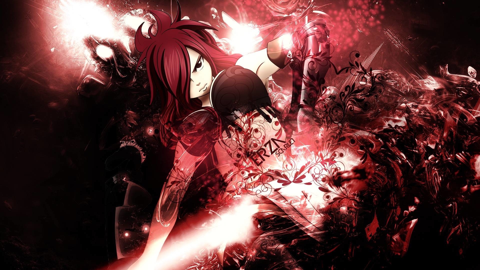 Erza Scarlet, Fairy Tail, Rosso, Arte digitale, 1920x1080, sfondo per PC