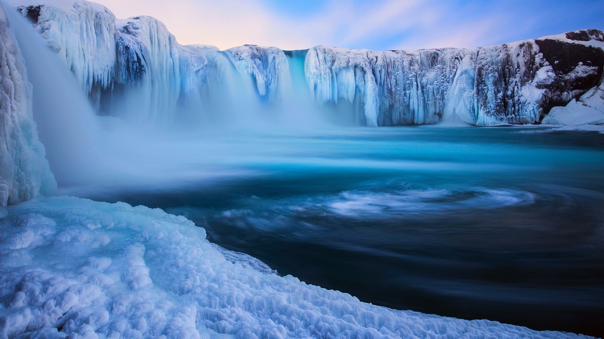 Goðafoss, Cascata ghiacciata, Islanda, Inverno, 1920x1080, immagine di sfondo