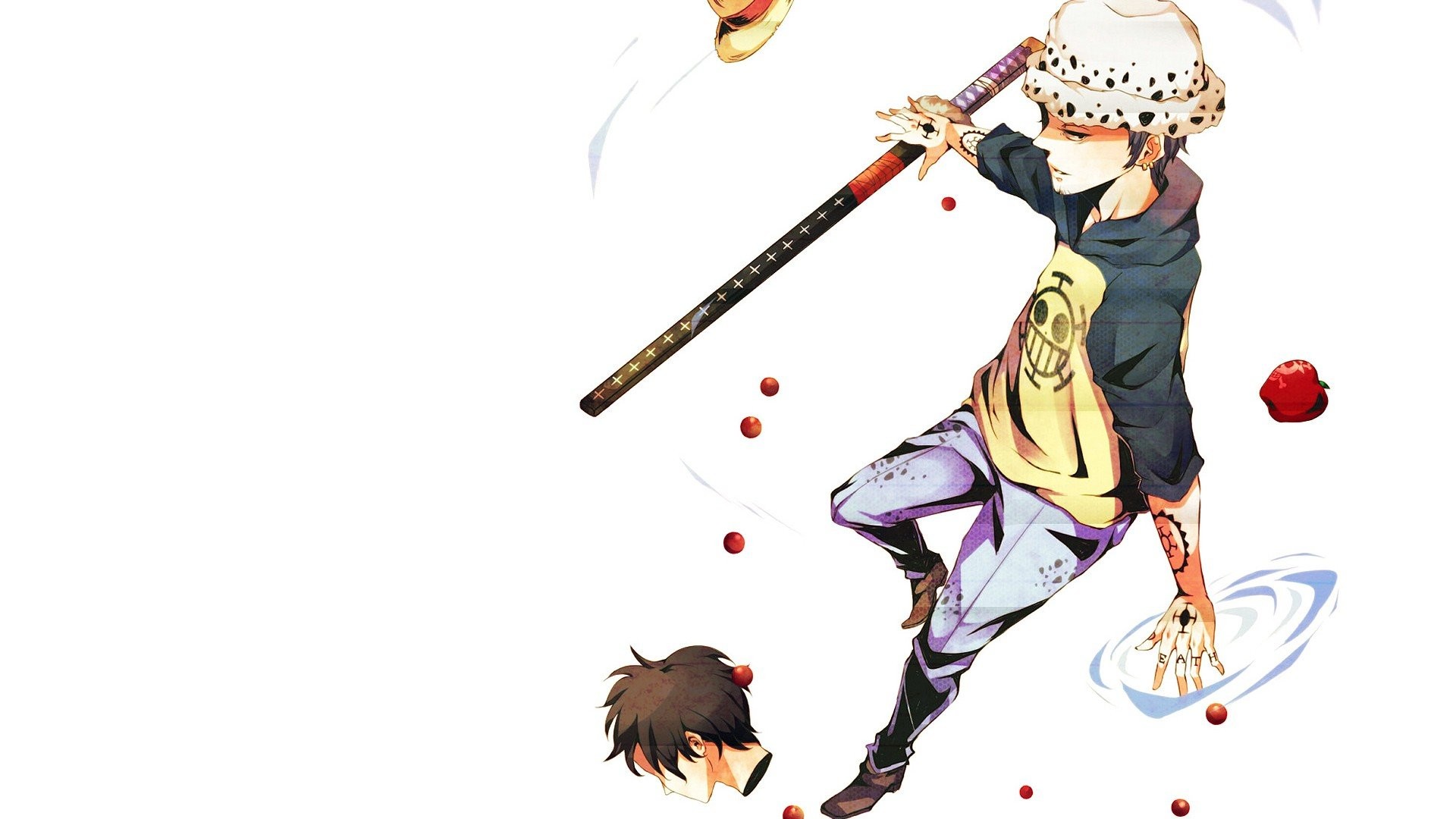 Trafalgar Law, Kikoku, One Piece, Sfondo bianco, Full HD, wallpaper per computer