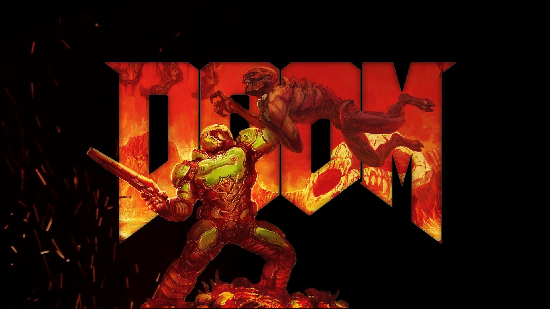 Doom, Doom Slayer, Logo, Sfondo nero, Full HD, wallpaper per portatile