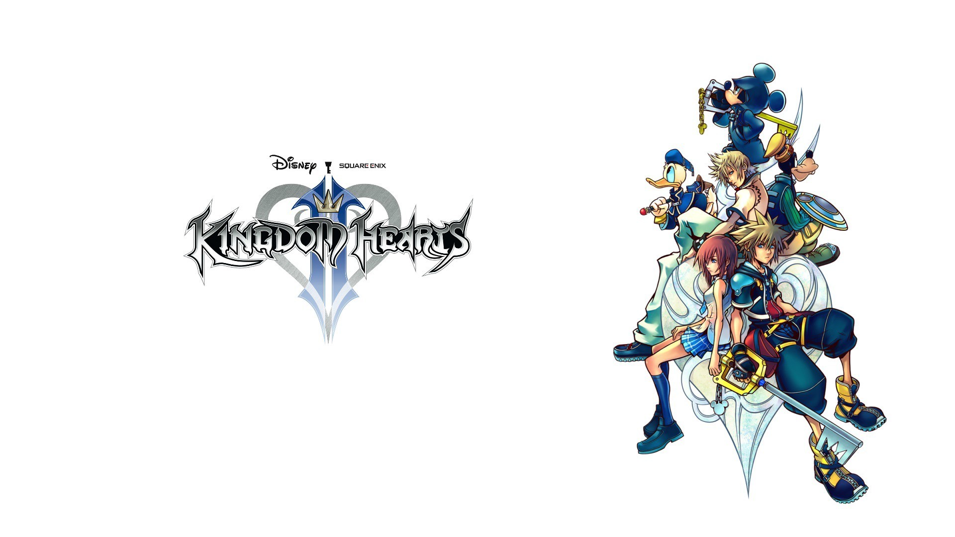 Kingdom Hearts II, Sora, Riku, Kairi, Logo, Sfondo bianco, Full HD, wallpaper per PC