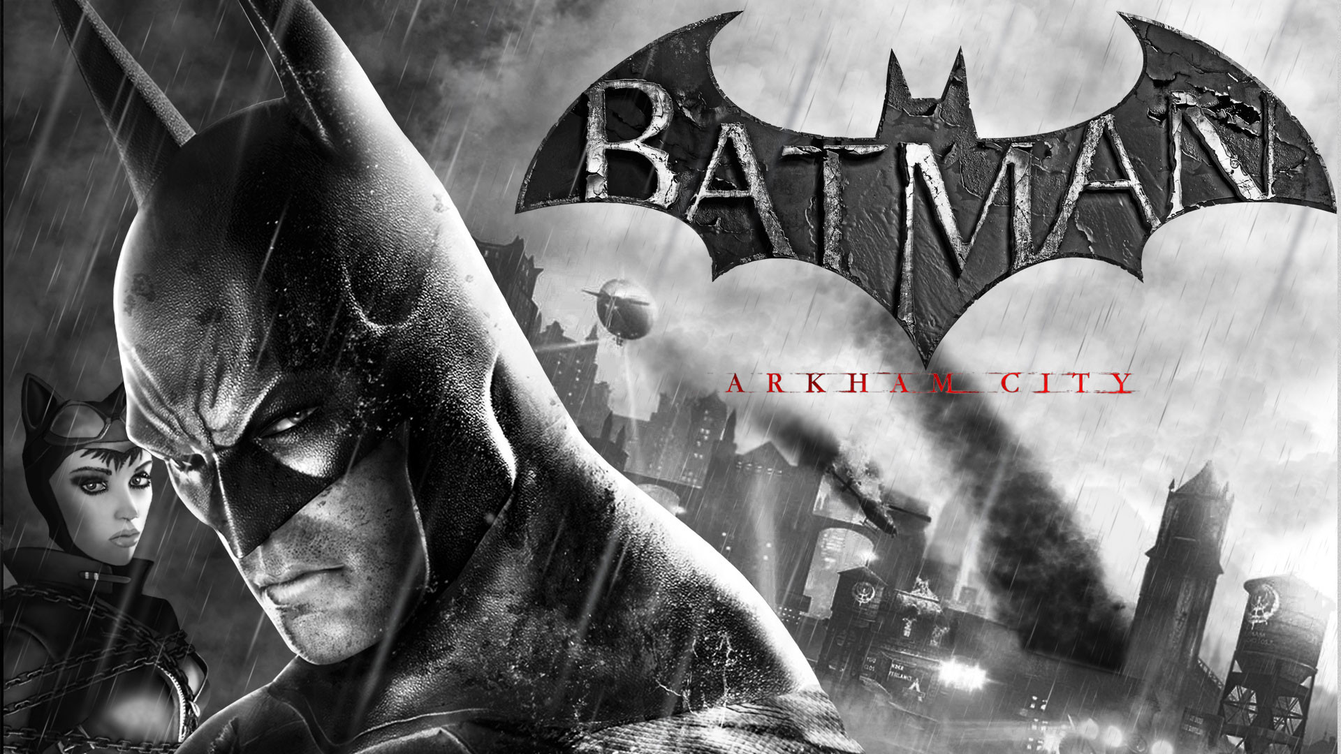 Batman, Batman: Arkham City, Catwoman, Bianco e nero, Full HD, sfondo desktop