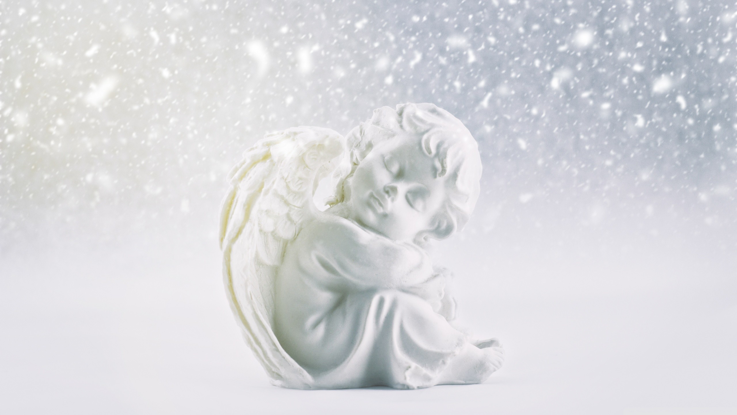 Cherubino, Statuetta, Neve, Bianco, 16:9 2K, sfondo widescreen