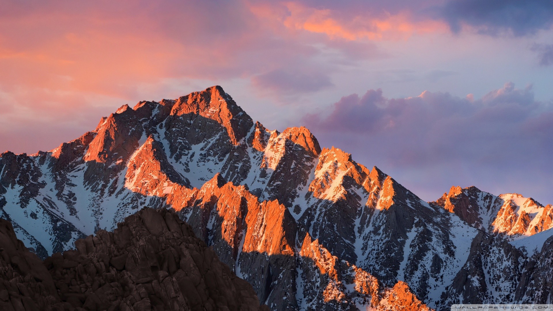 Sierra Nevada, macOS Sierra, Montagne, Alpenglow, Tramonto, Full HD, wallpaper per portatile