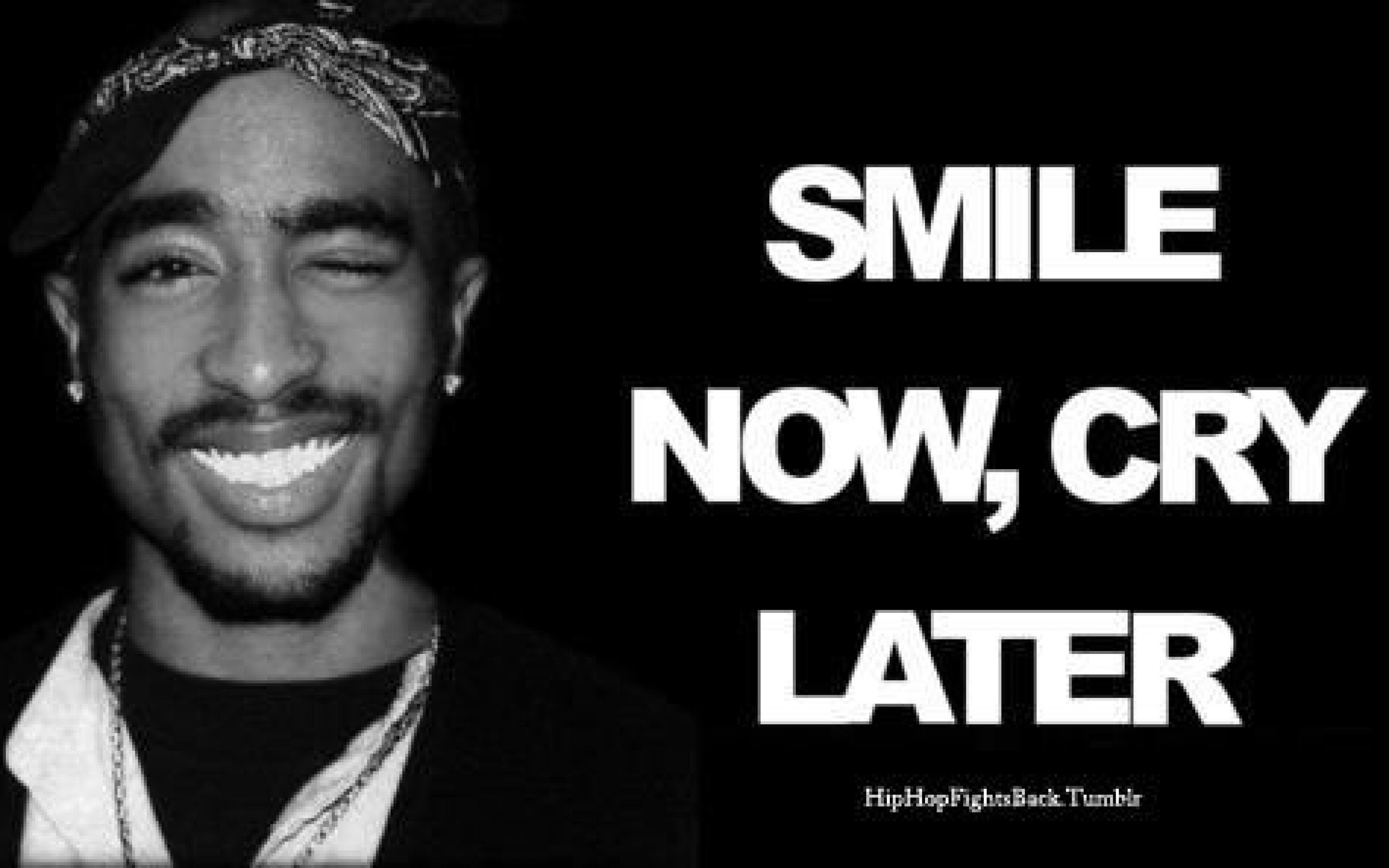 Tupac Shakur, Smile Now Cry Later, Sorriso, Bianco e nero, 2K, sfondo per portatile