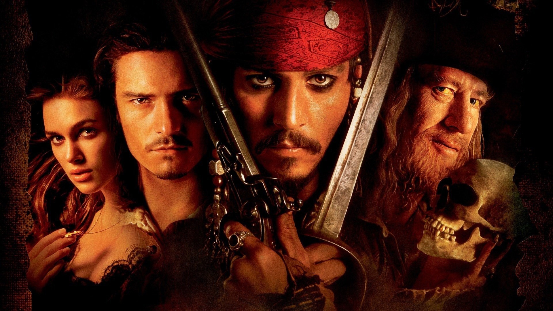 Jack Sparrow, Will Turner, Elizabeth Swann, Hector Barbossa, Pirati dei Caraibi: La maledizione della prima luna, sfondo 1080p