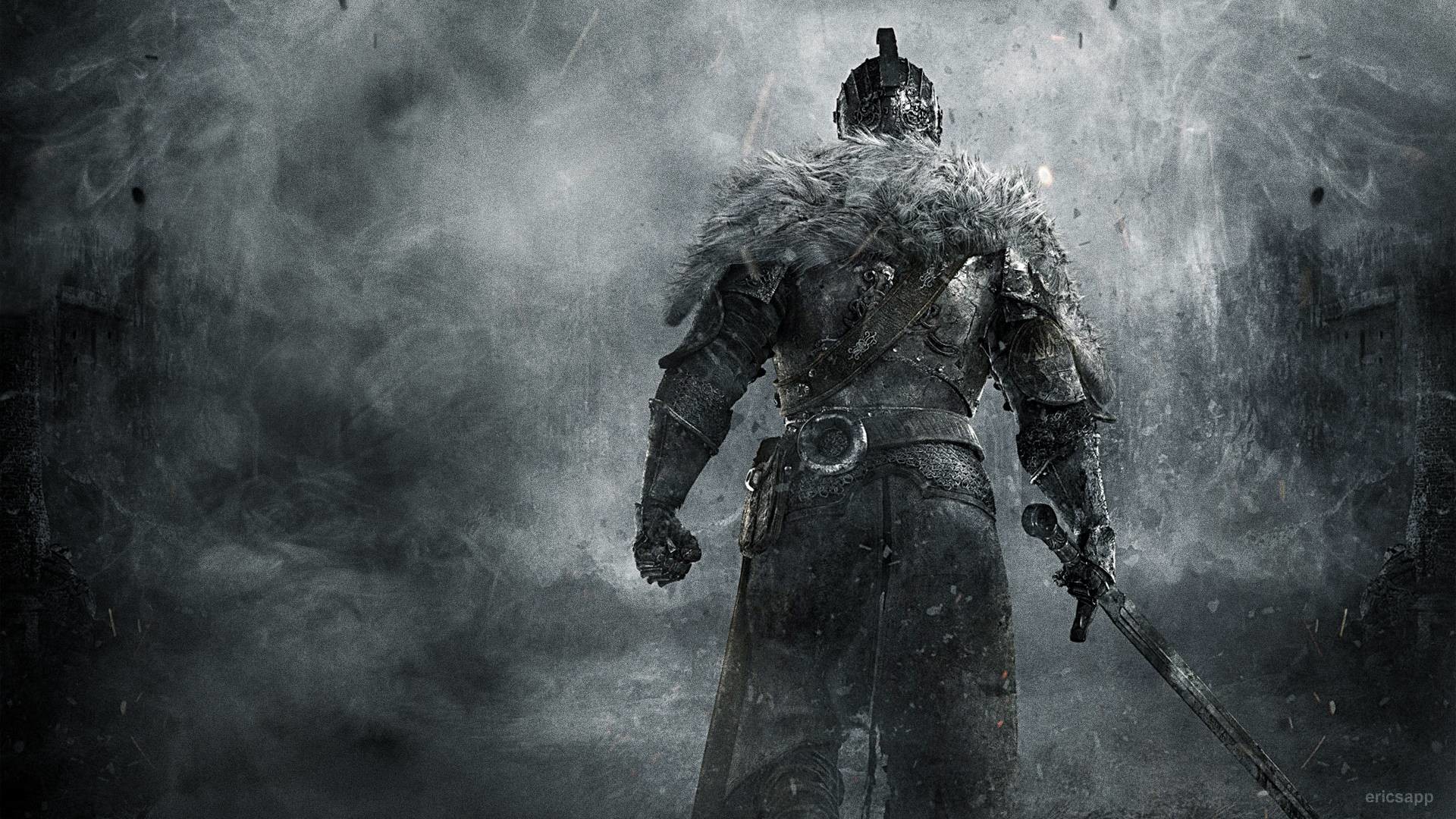 Dark Souls II, Cavaliere, Pelliccia, Nebbia, Grigio, 1920x1080, immagine di sfondo