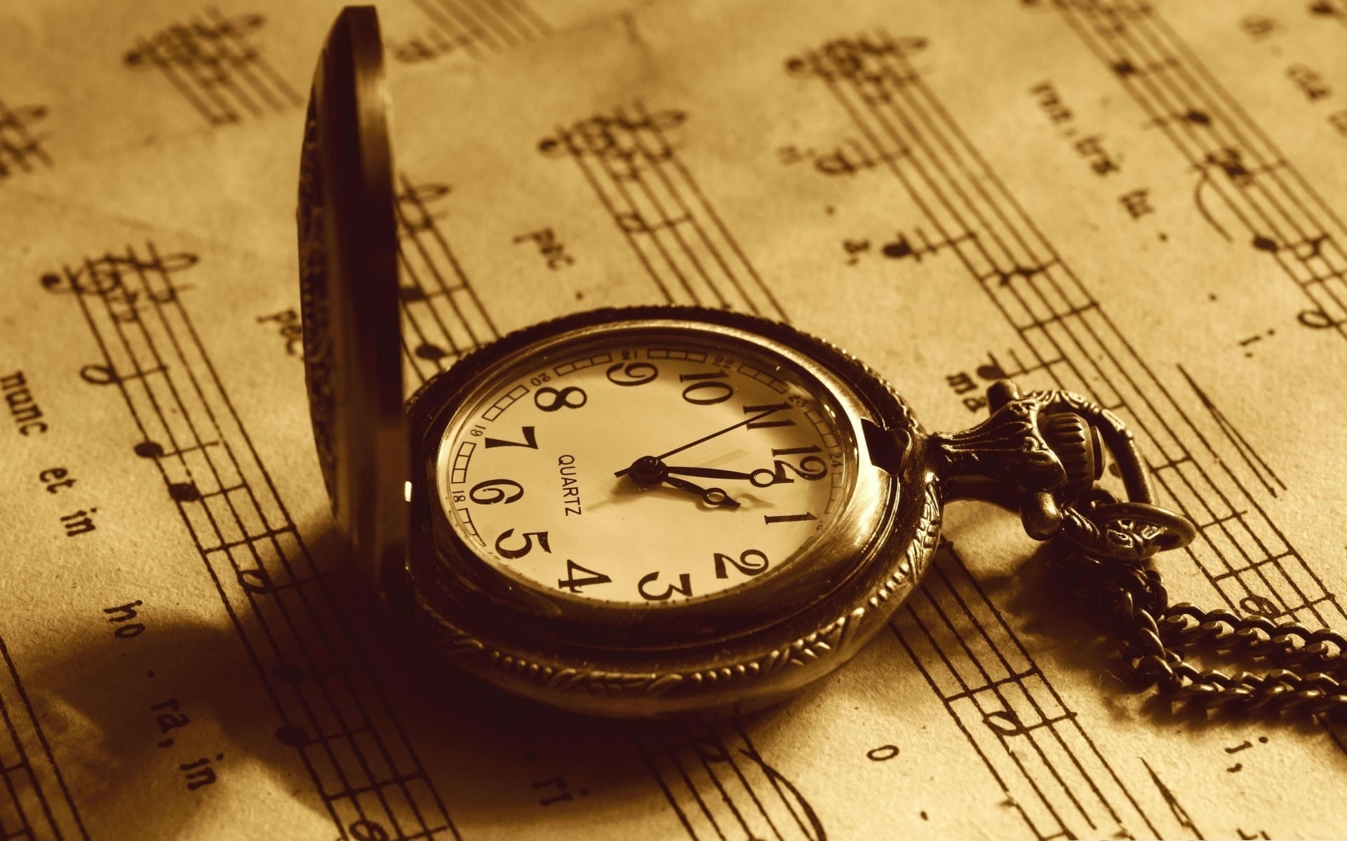Orologio da tasca, Spartito, Seppia, Vintage, Full HD, sfondo Windows 11