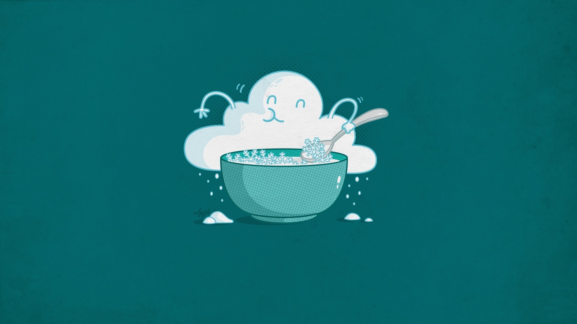 Nuvola, Ciotola di cereali, Illustrazione, Verde acqua, Full HD, sfondo per PC e portatile