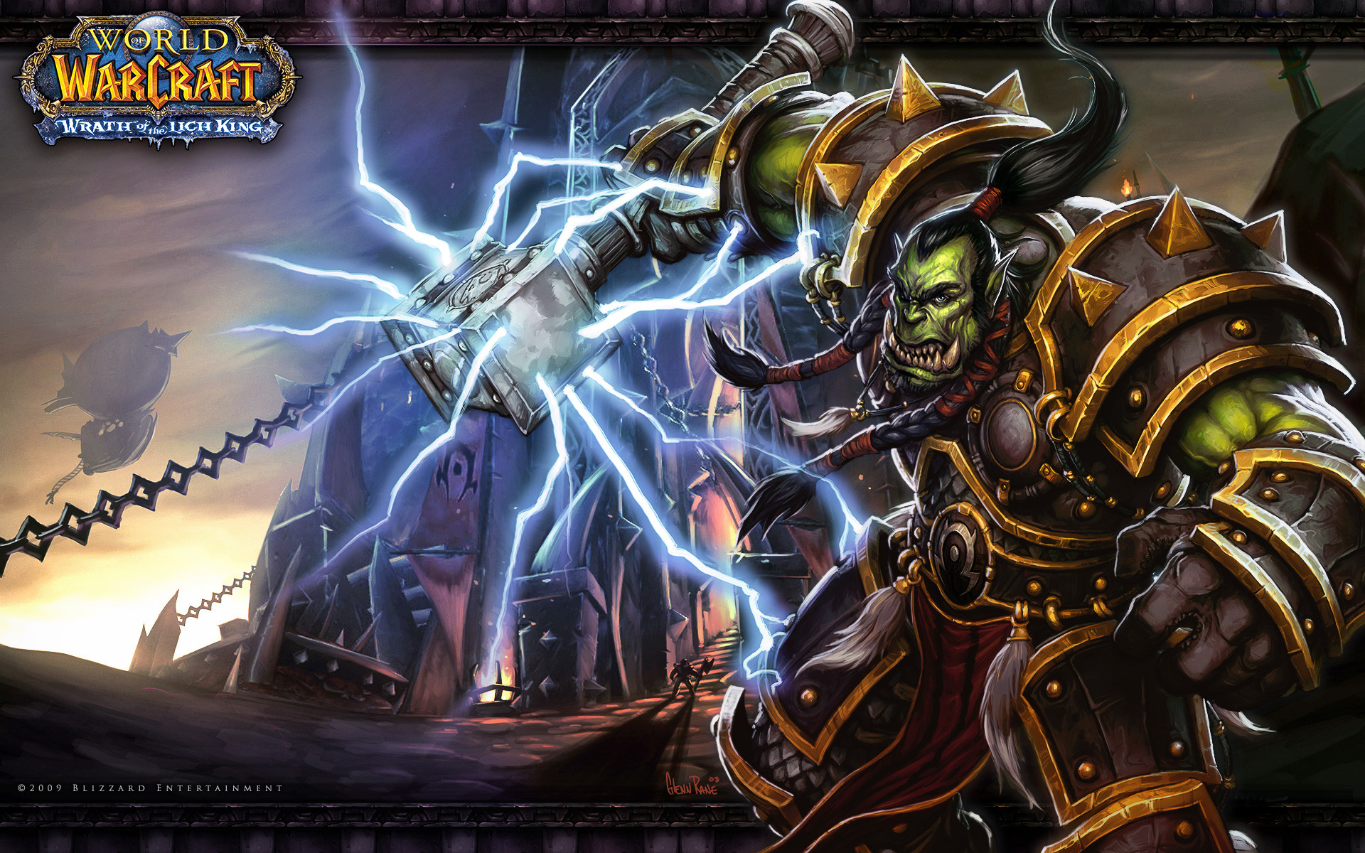 Thrall, World of Warcraft: Wrath of the Lich King, World of Warcraft, Orco, Fulmine, sfondo Full HD